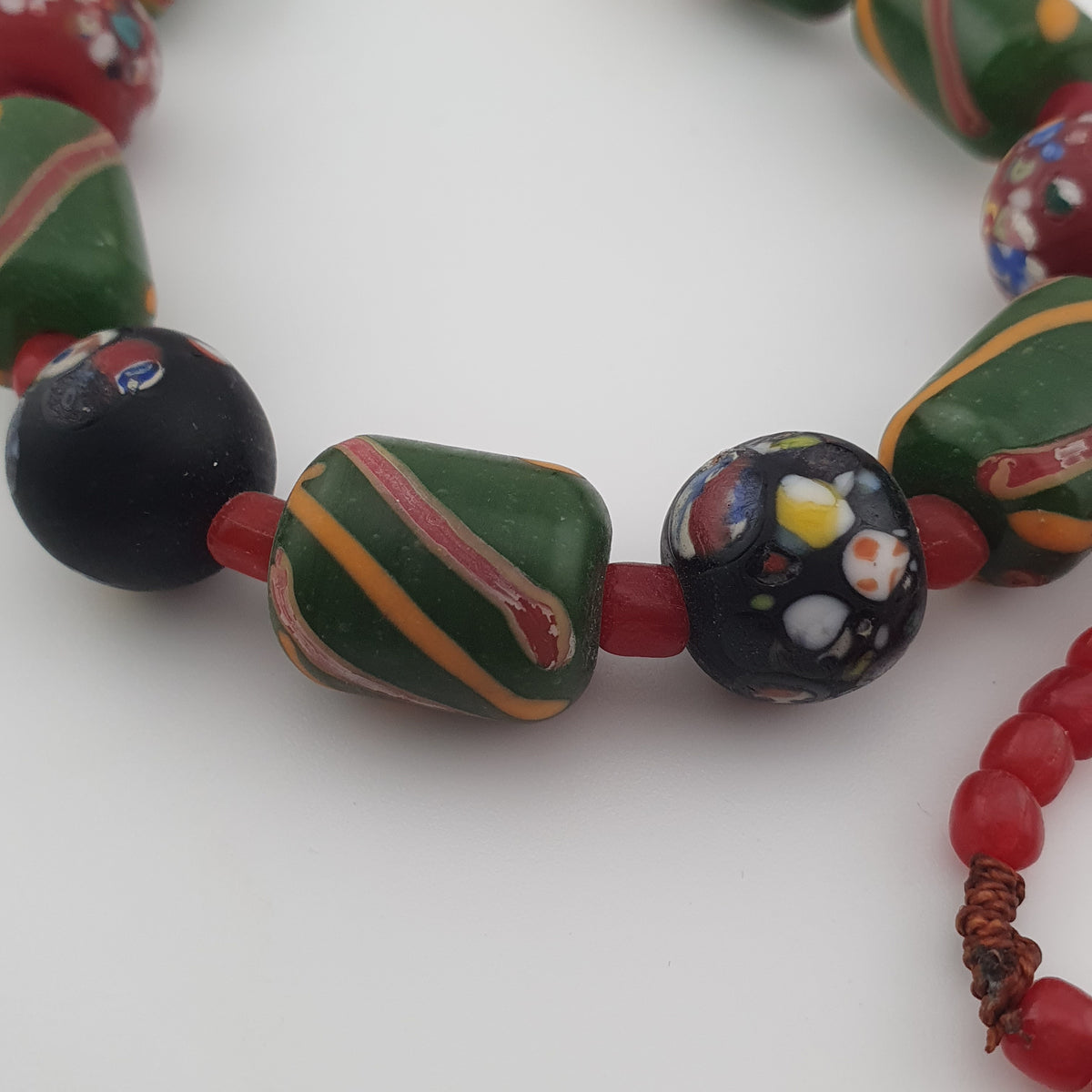 Antique Venetian Style Stripe & Aventurine Glass Beads Necklace