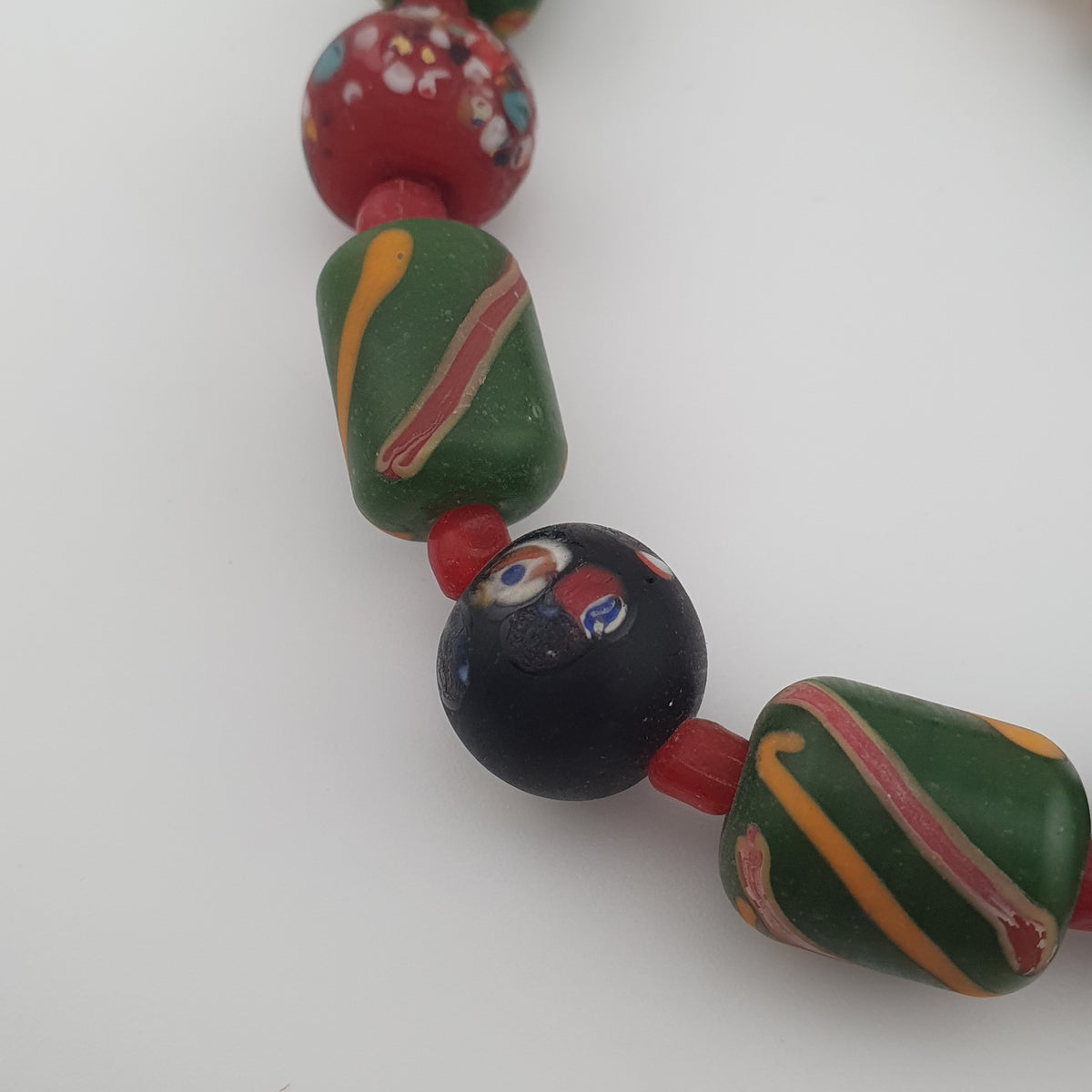 Antique Venetian Style Stripe & Aventurine Glass Beads Necklace