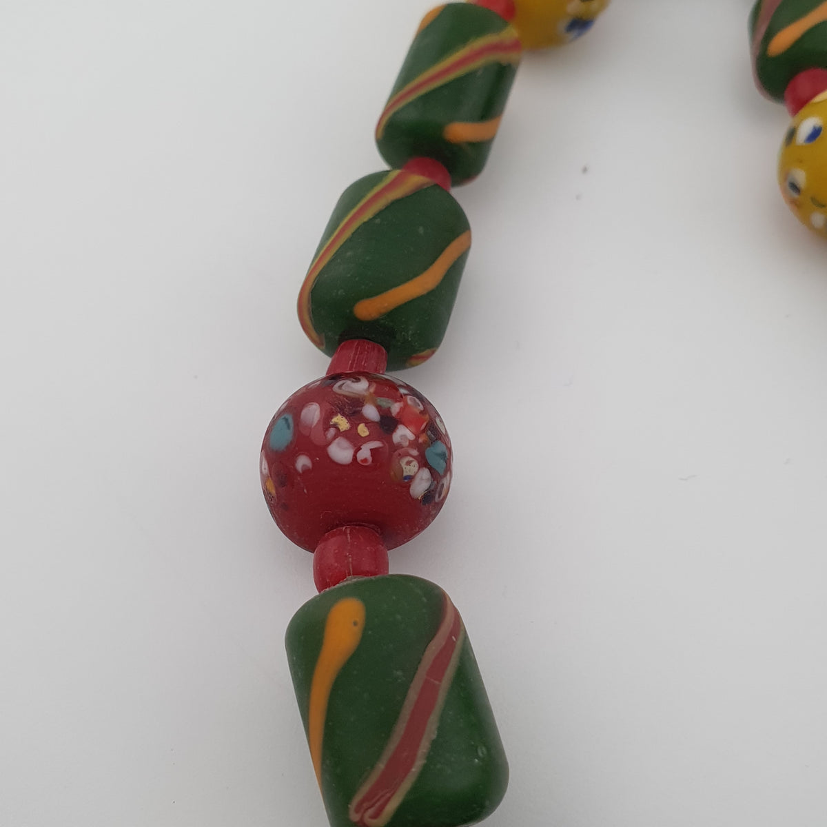 Antique Venetian Style Stripe & Aventurine Glass Beads Necklace