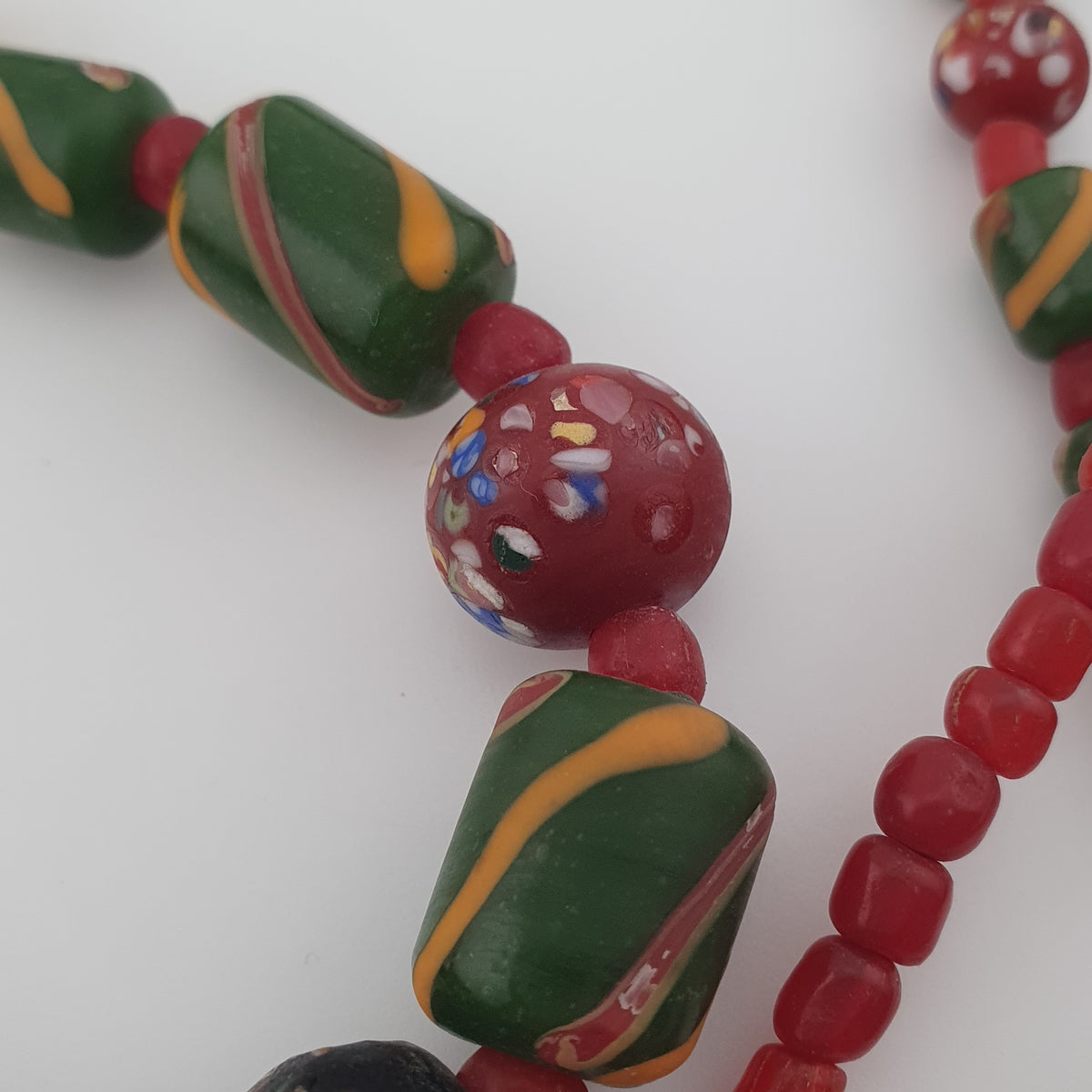 Antique Venetian Style Stripe & Aventurine Glass Beads Necklace