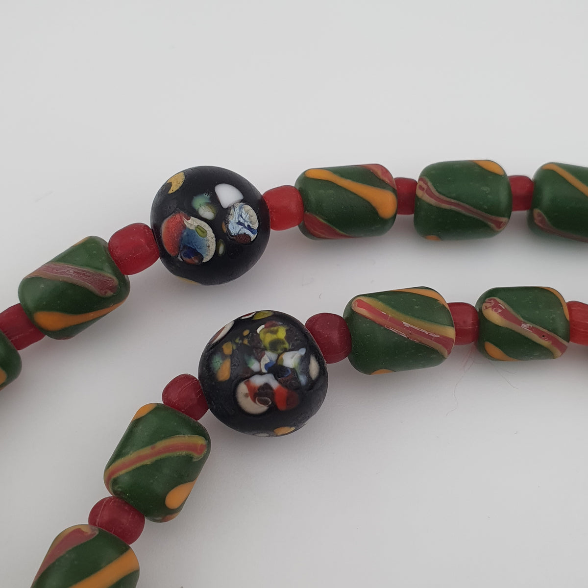 Antique Venetian Style Stripe & Aventurine Glass Beads Necklace