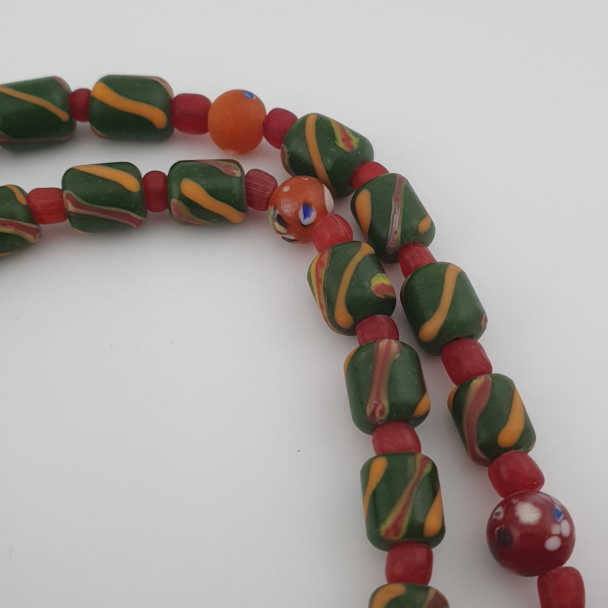 Antique Venetian Style Stripe & Aventurine Glass Beads Necklace