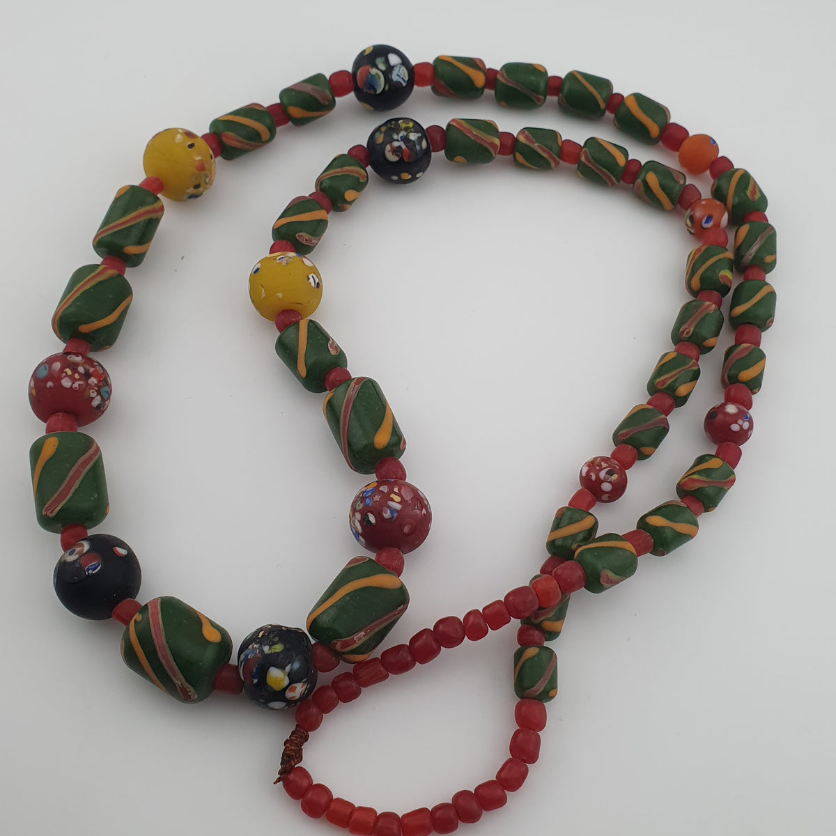 Antique Venetian Style Stripe & Aventurine Glass Beads Necklace