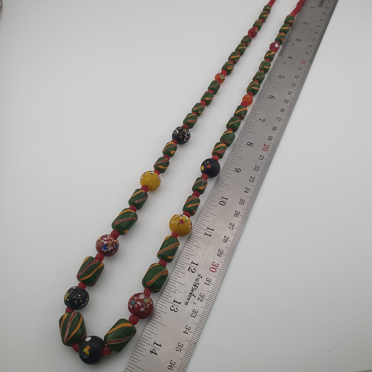 Antique Venetian Style Stripe & Aventurine Glass Beads Necklace