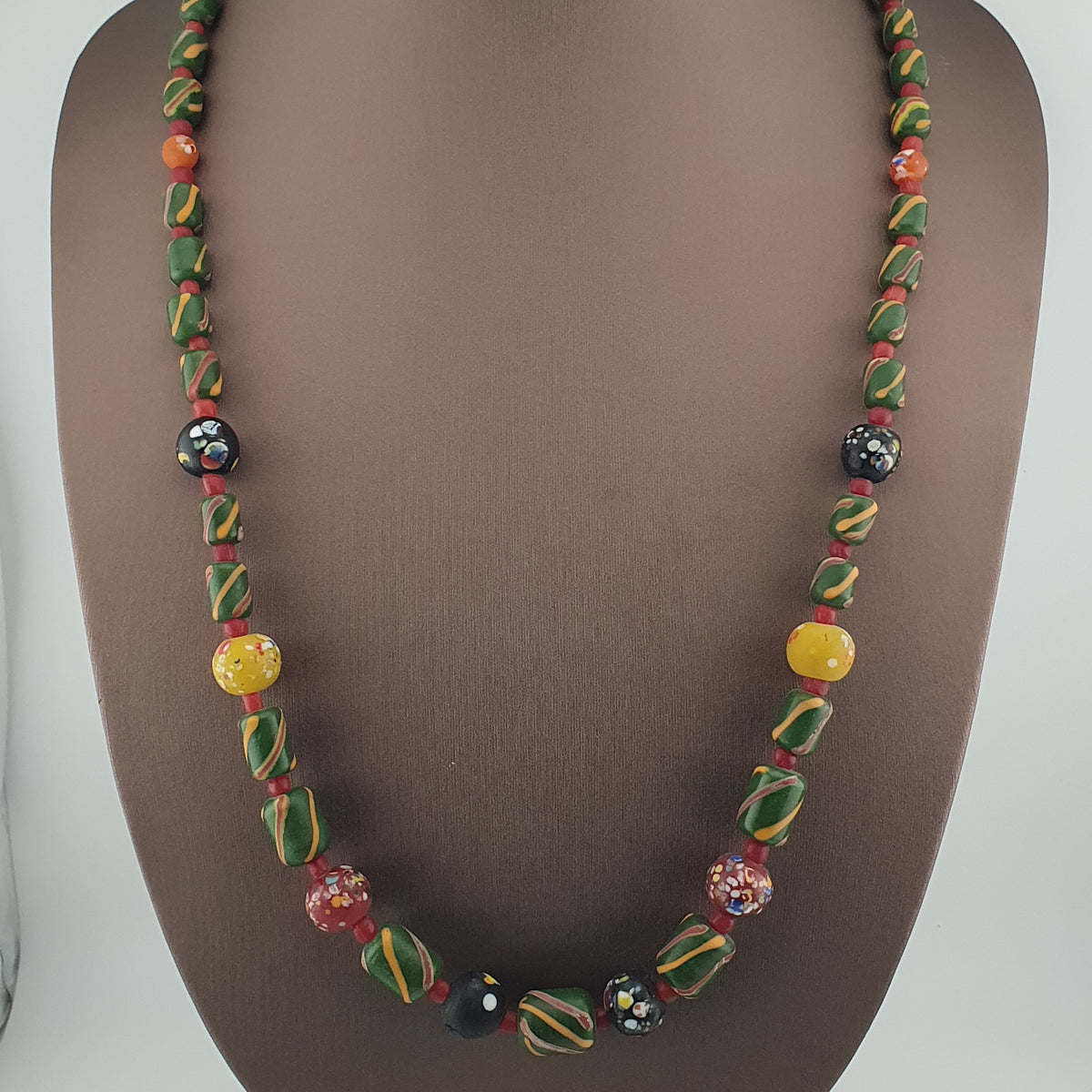 Antique Venetian Style Stripe & Aventurine Glass Beads Necklace