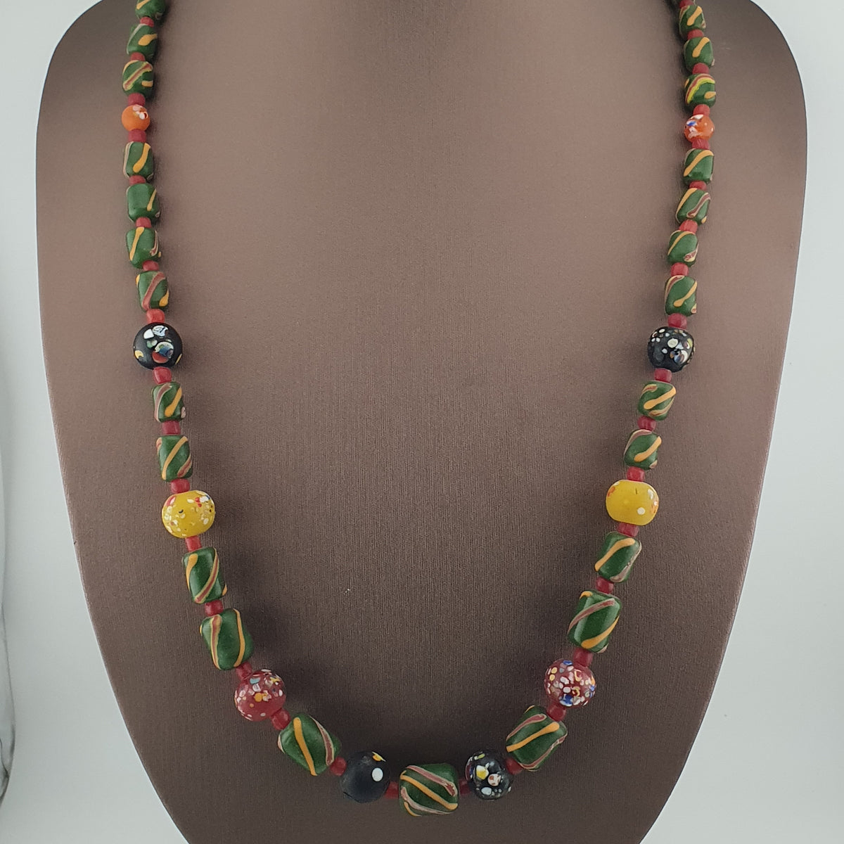 Antique Venetian Style Stripe & Aventurine Glass Beads Necklace