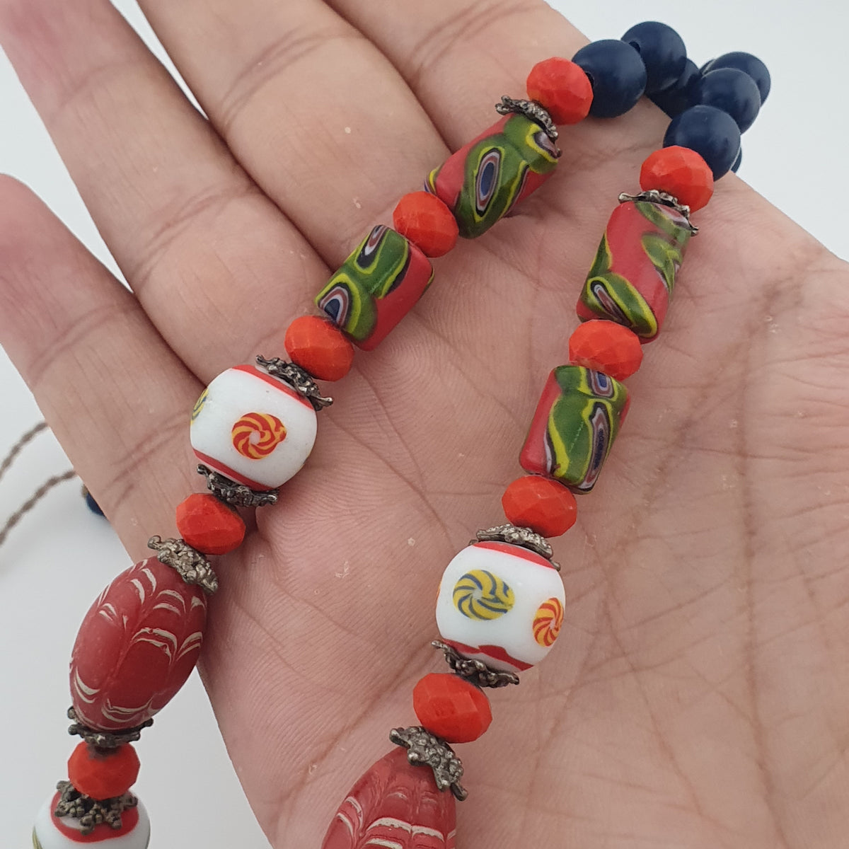 Antique Venetian Style Mix Glass Beads Necklace