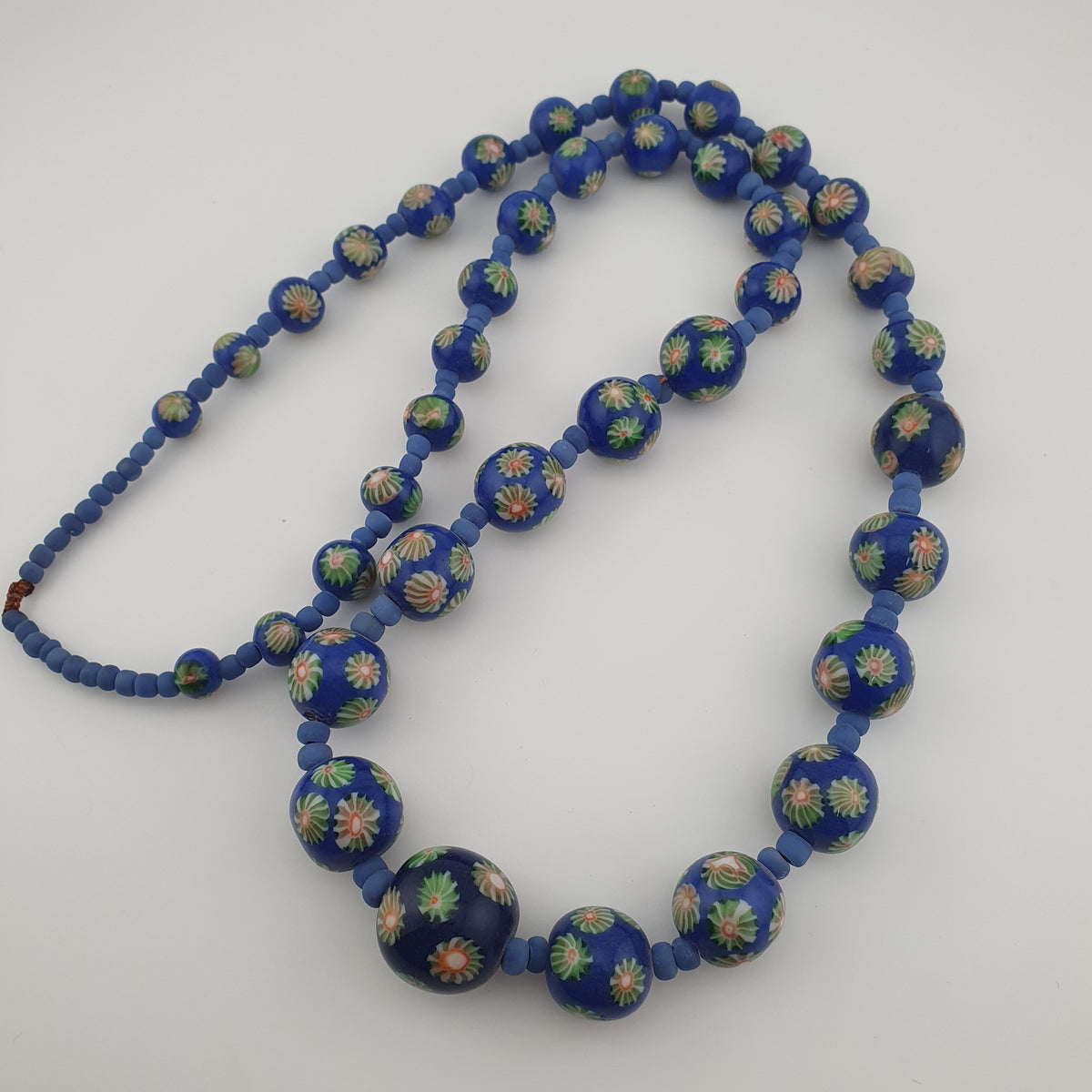 Antique Venetian Style Floral & African Glass Beads Necklace