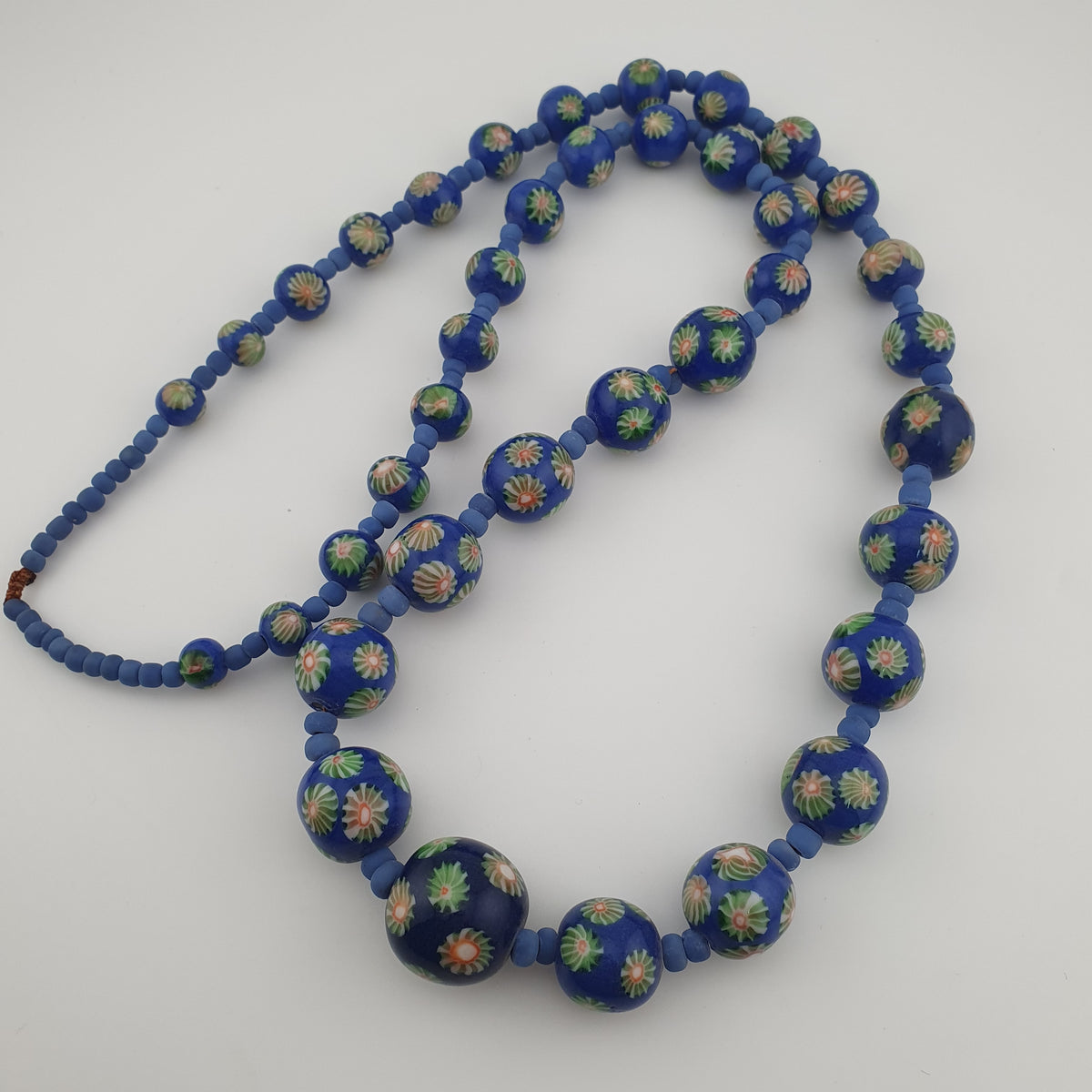 Antique Venetian Style Floral & African Glass Beads Necklace