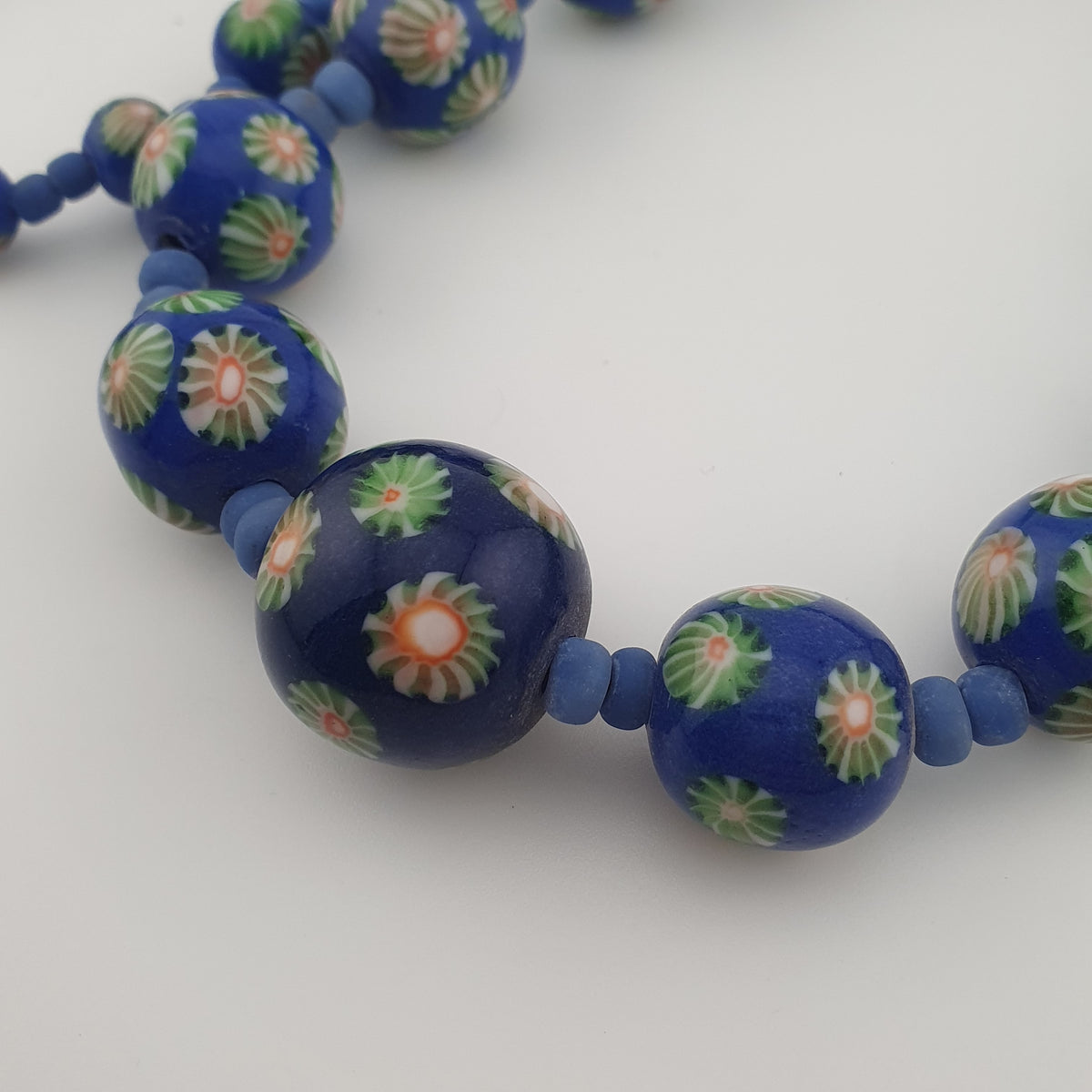 Antique Venetian Style Floral & African Glass Beads Necklace