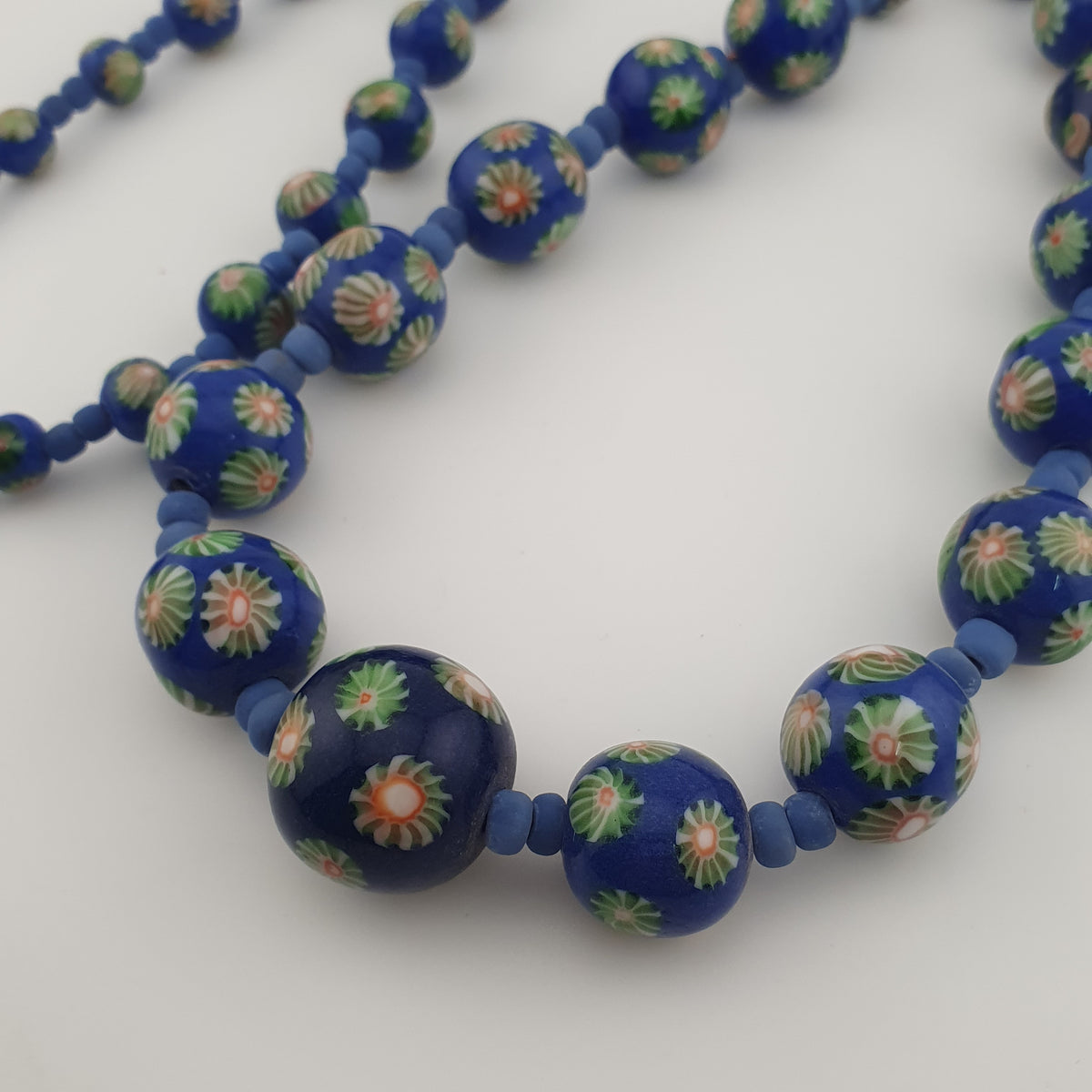 Antique Venetian Style Floral & African Glass Beads Necklace