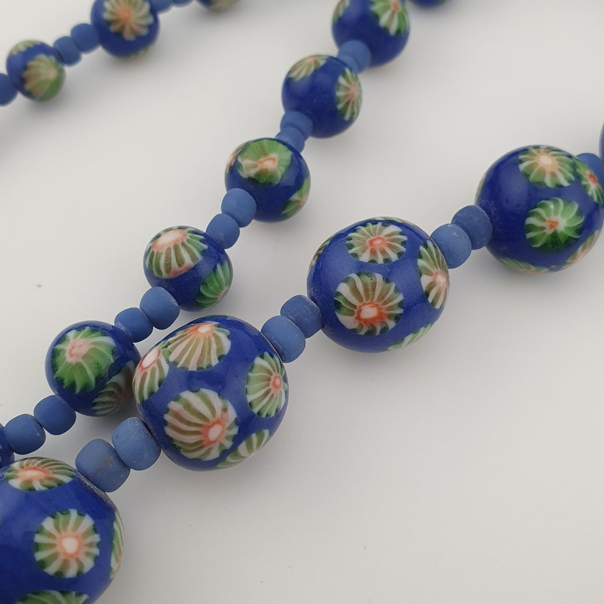 Antique Venetian Style Floral & African Glass Beads Necklace
