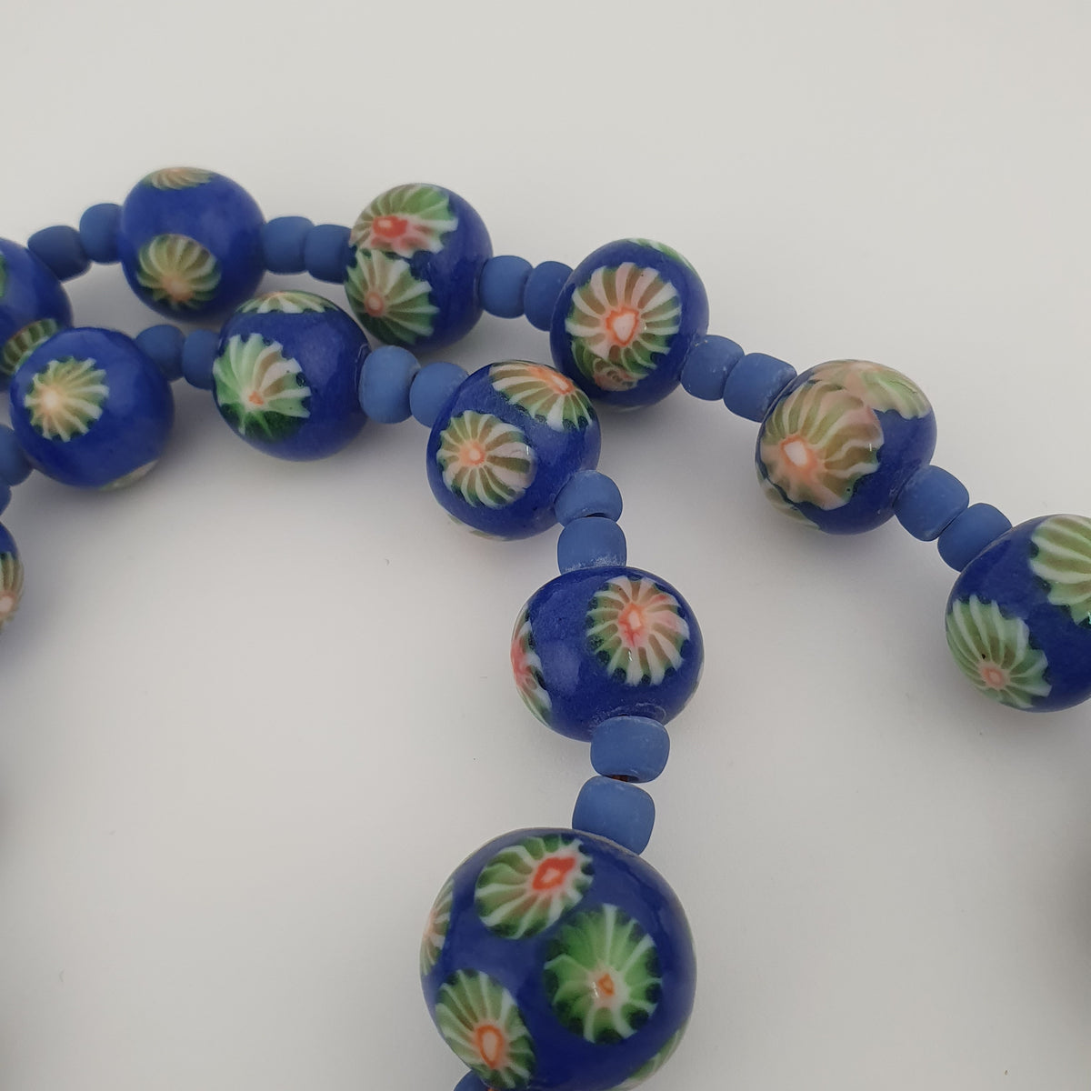 Antique Venetian Style Floral & African Glass Beads Necklace