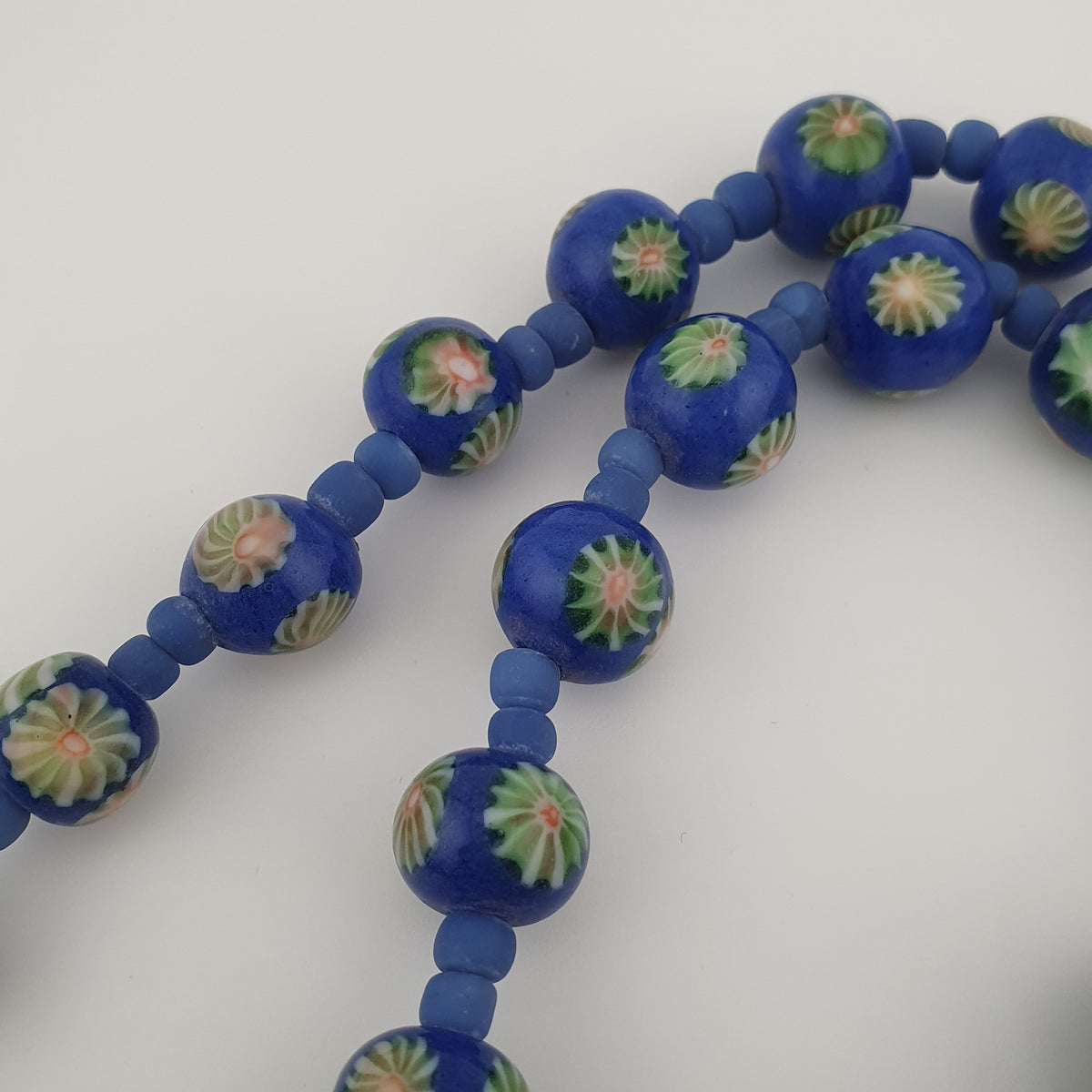 Antique Venetian Style Floral & African Glass Beads Necklace