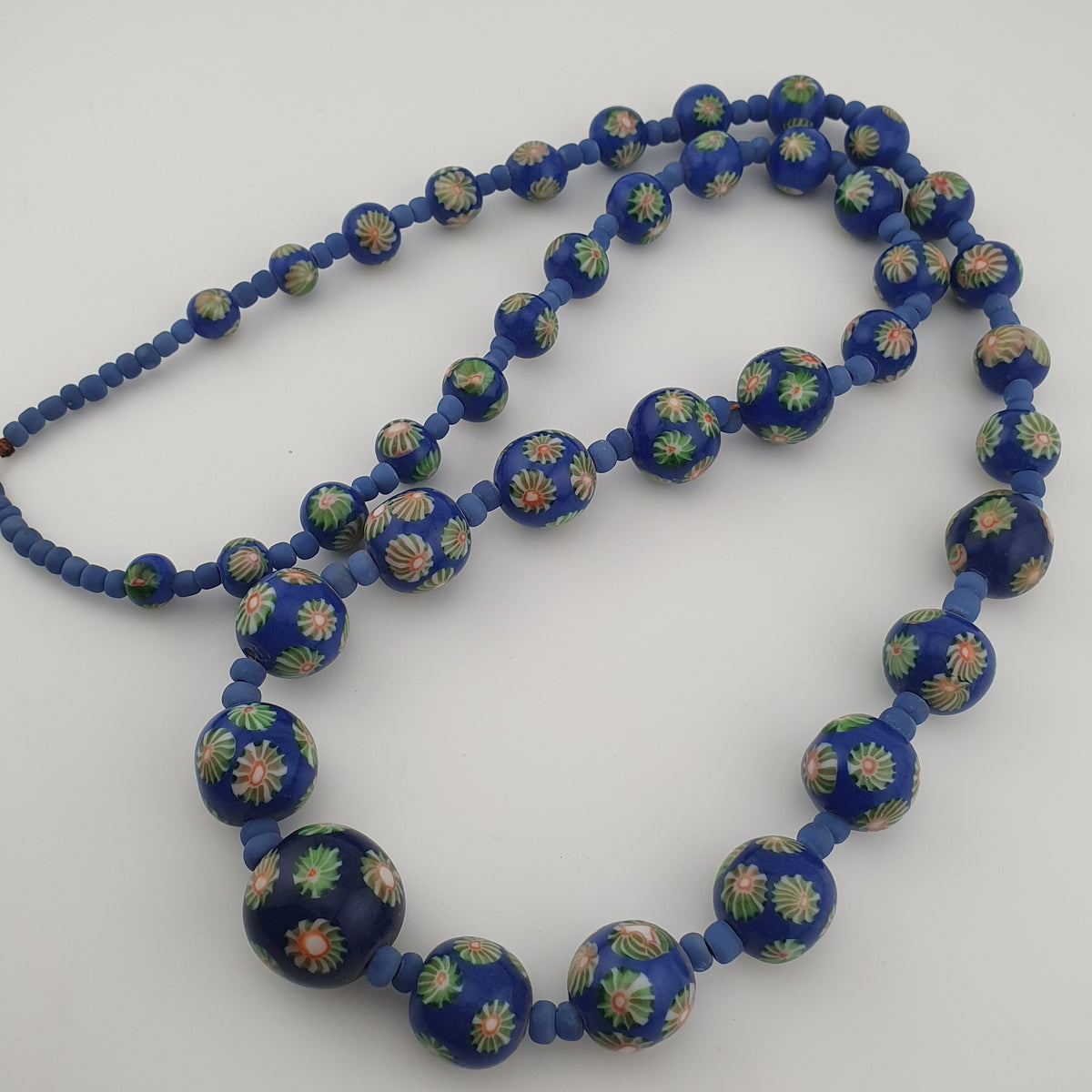Antique Venetian Style Floral & African Glass Beads Necklace