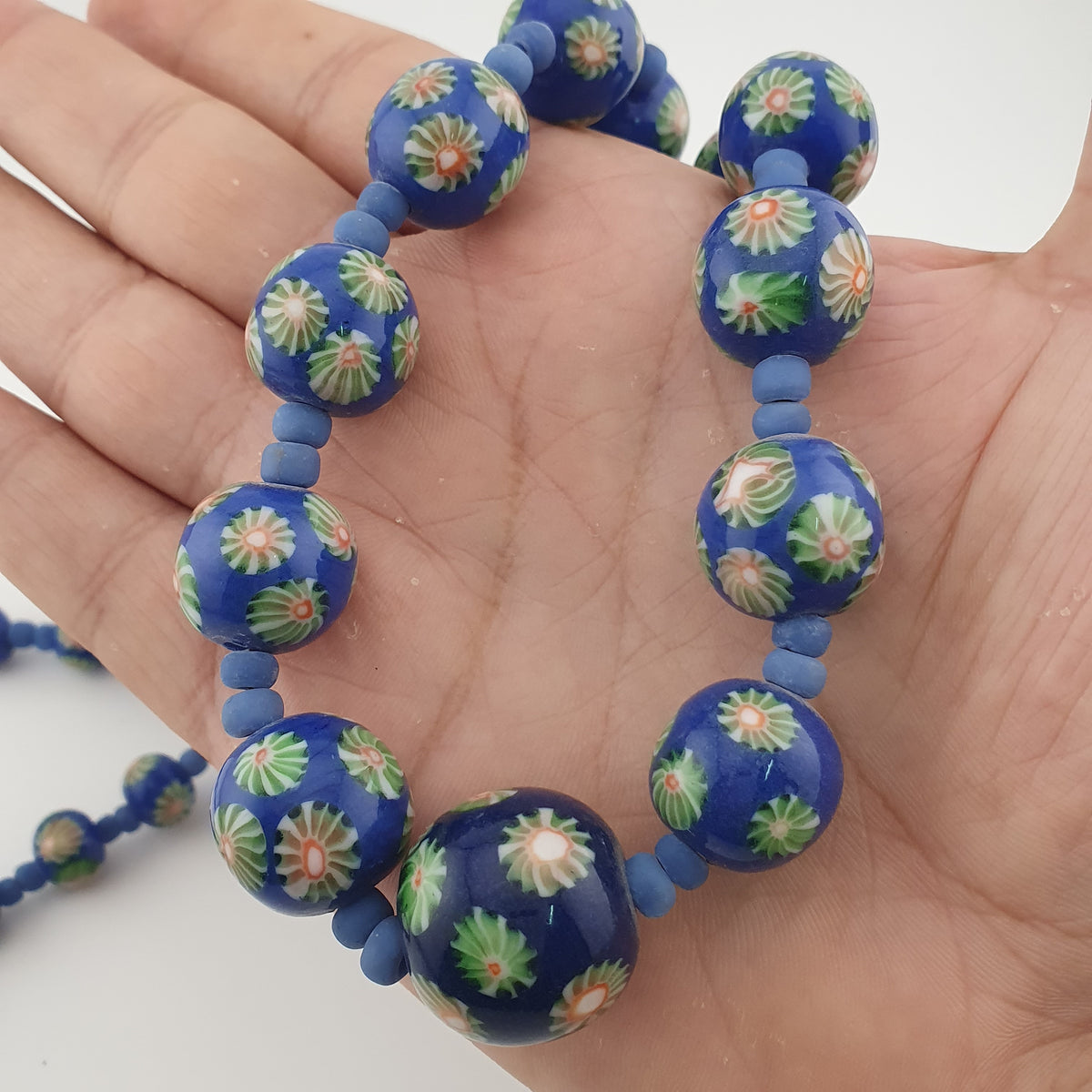 Antique Venetian Style Floral & African Glass Beads Necklace