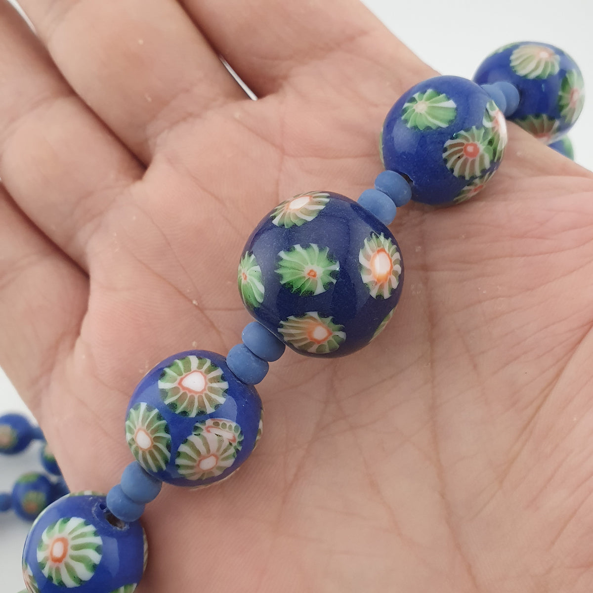 Antique Venetian Style Floral & African Glass Beads Necklace