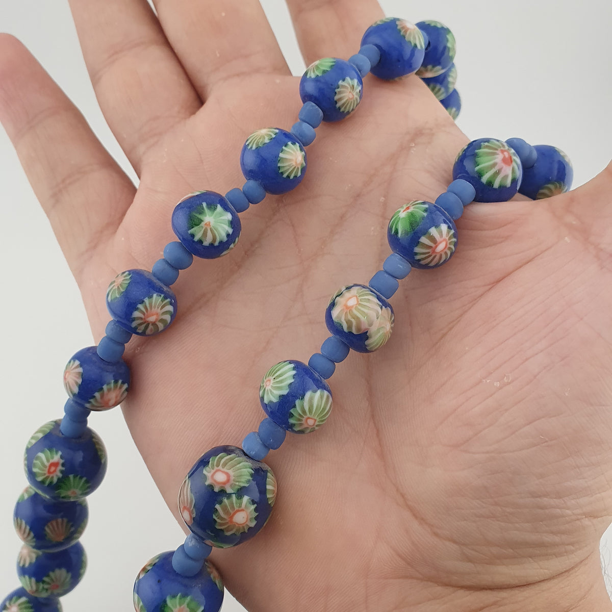 Antique Venetian Style Floral & African Glass Beads Necklace