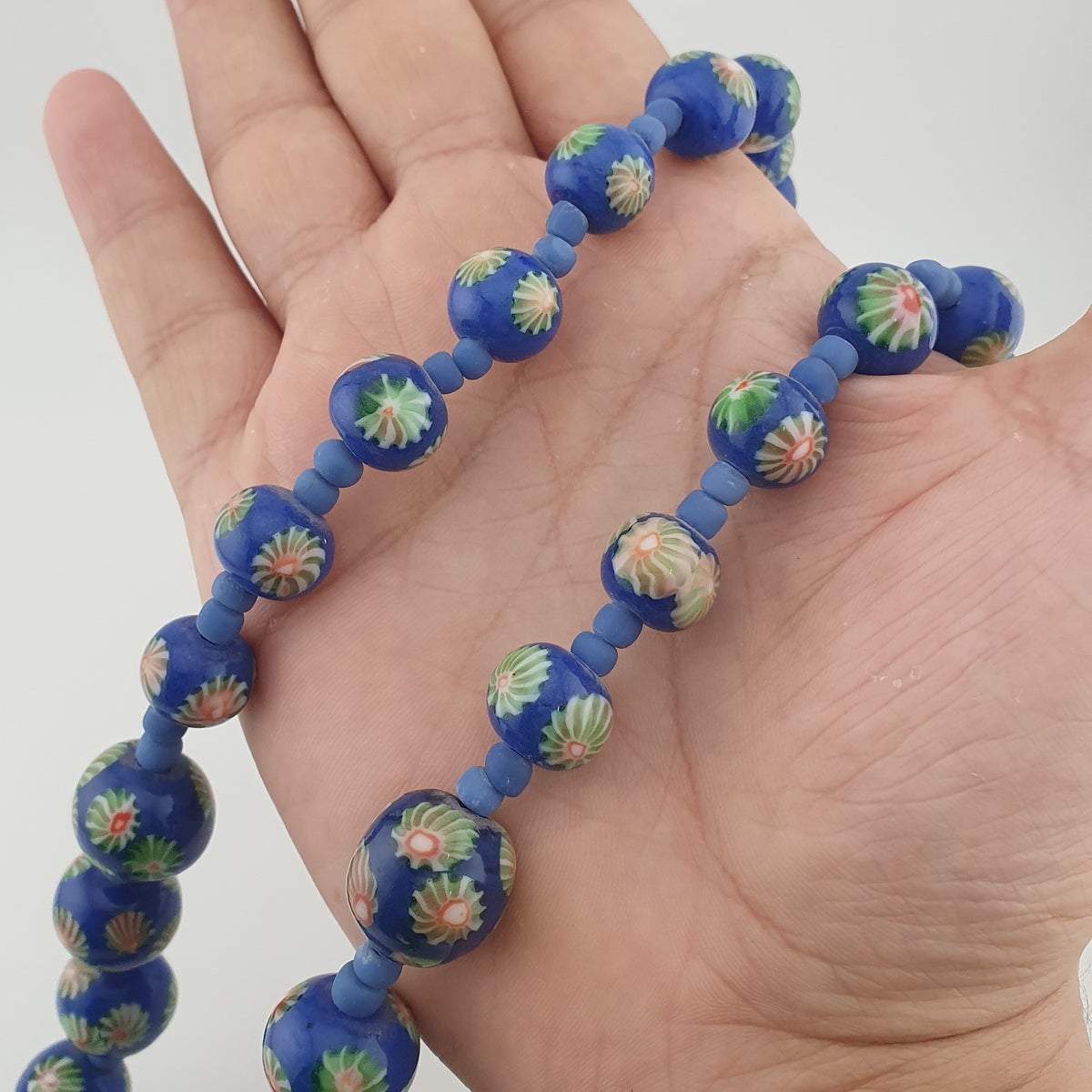Antique Venetian Style Floral & African Glass Beads Necklace