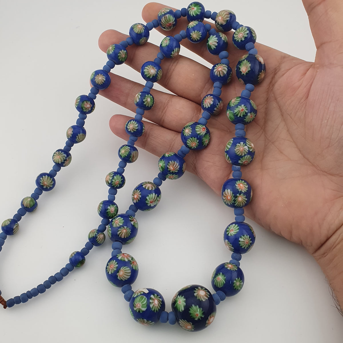 Antique Venetian Style Floral & African Glass Beads Necklace