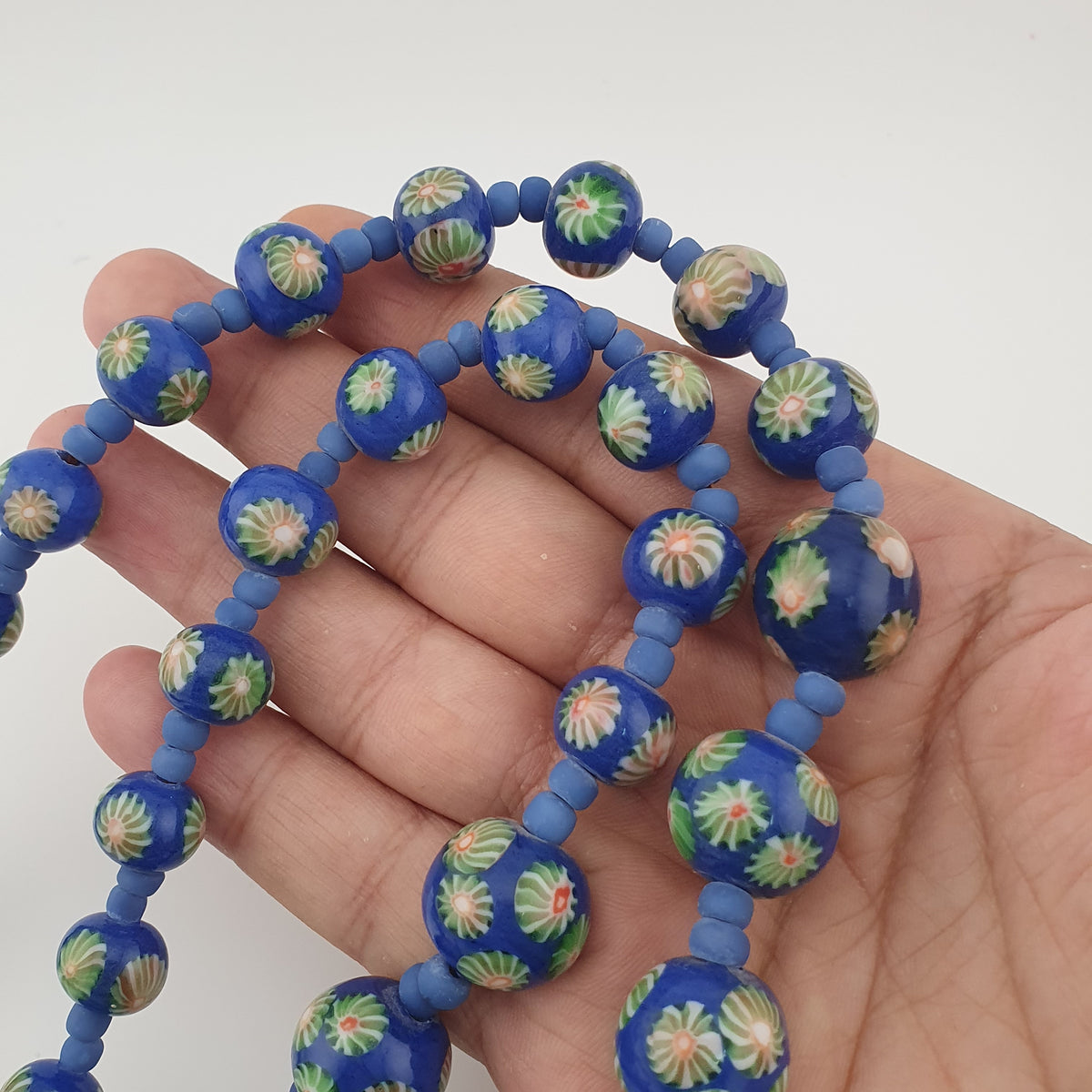 Antique Venetian Style Floral & African Glass Beads Necklace