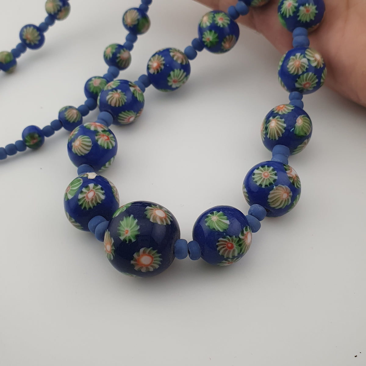 Antique Venetian Style Floral & African Glass Beads Necklace