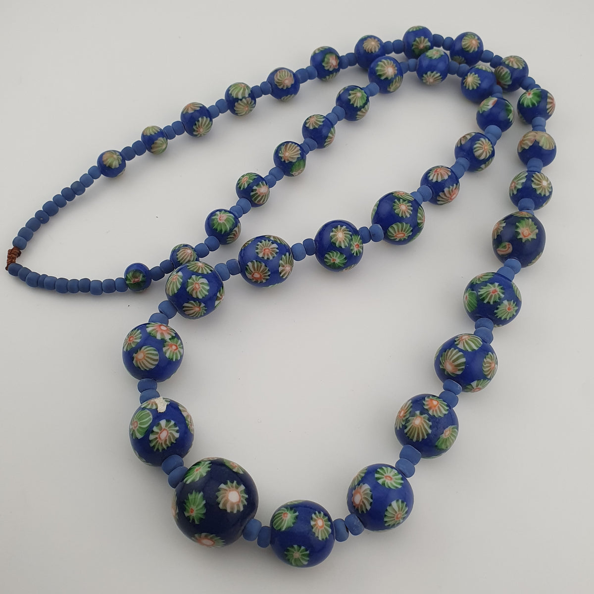 Antique Venetian Style Floral & African Glass Beads Necklace