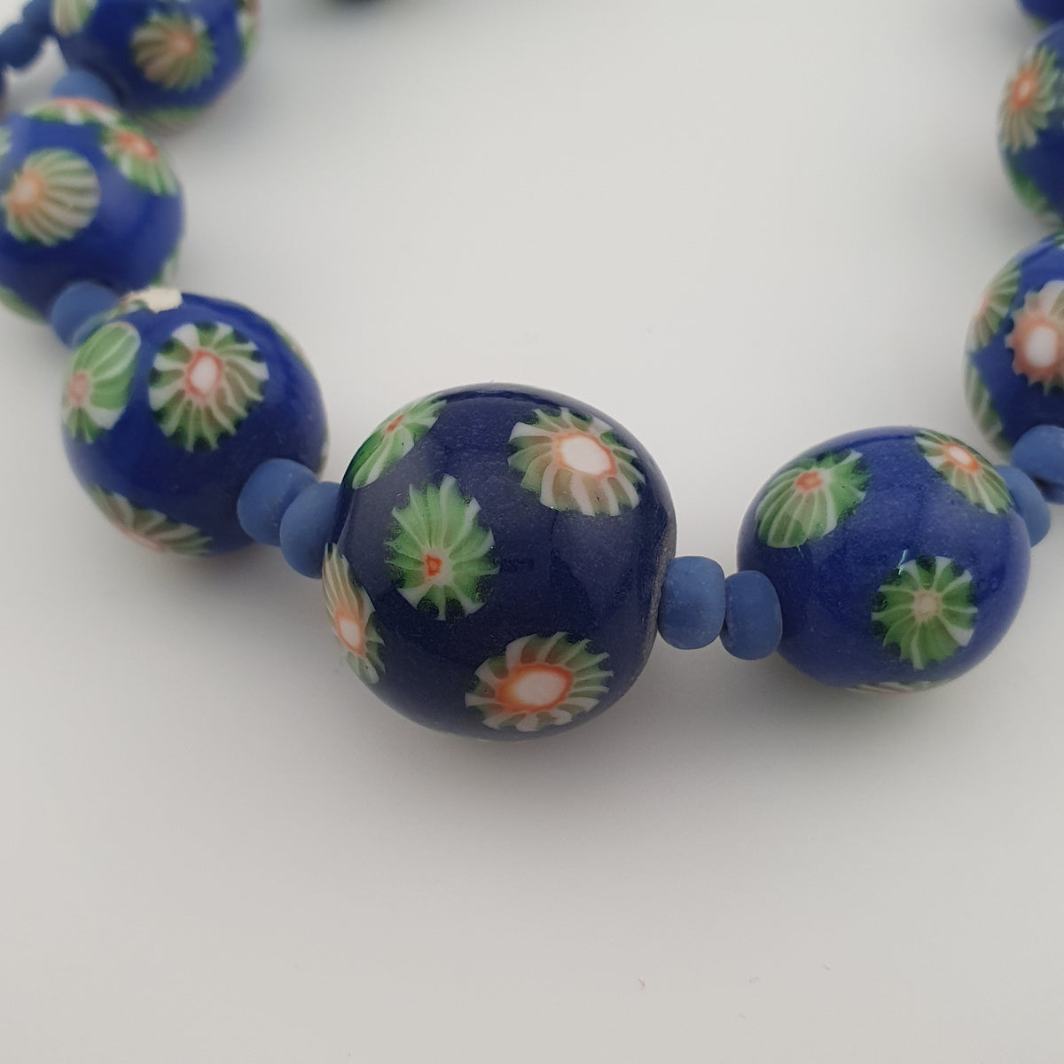 Antique Venetian Style Floral & African Glass Beads Necklace