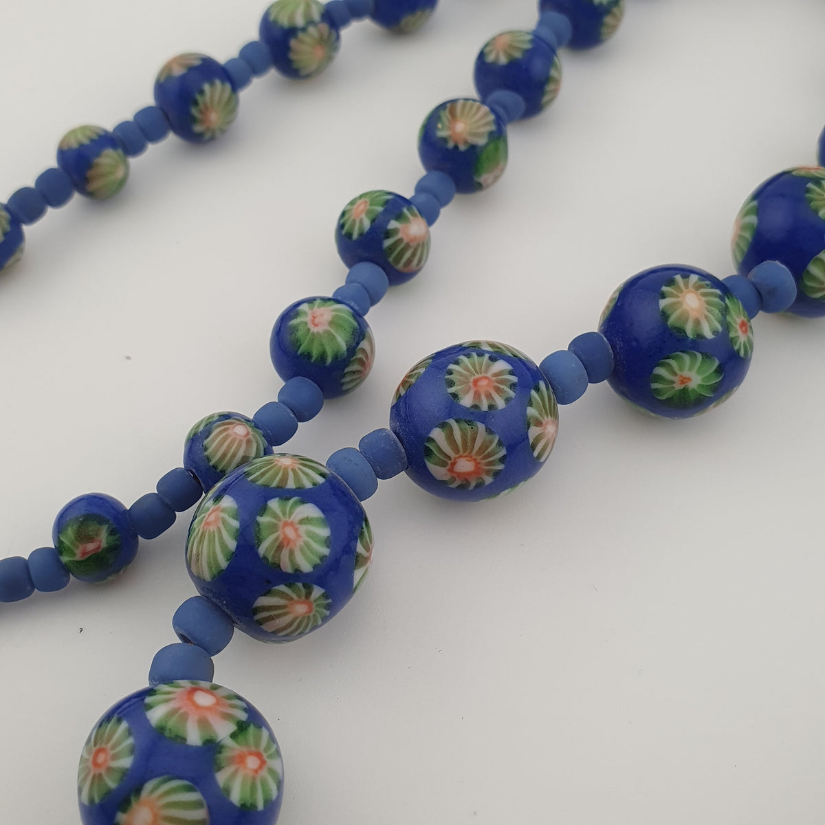 Antique Venetian Style Floral & African Glass Beads Necklace