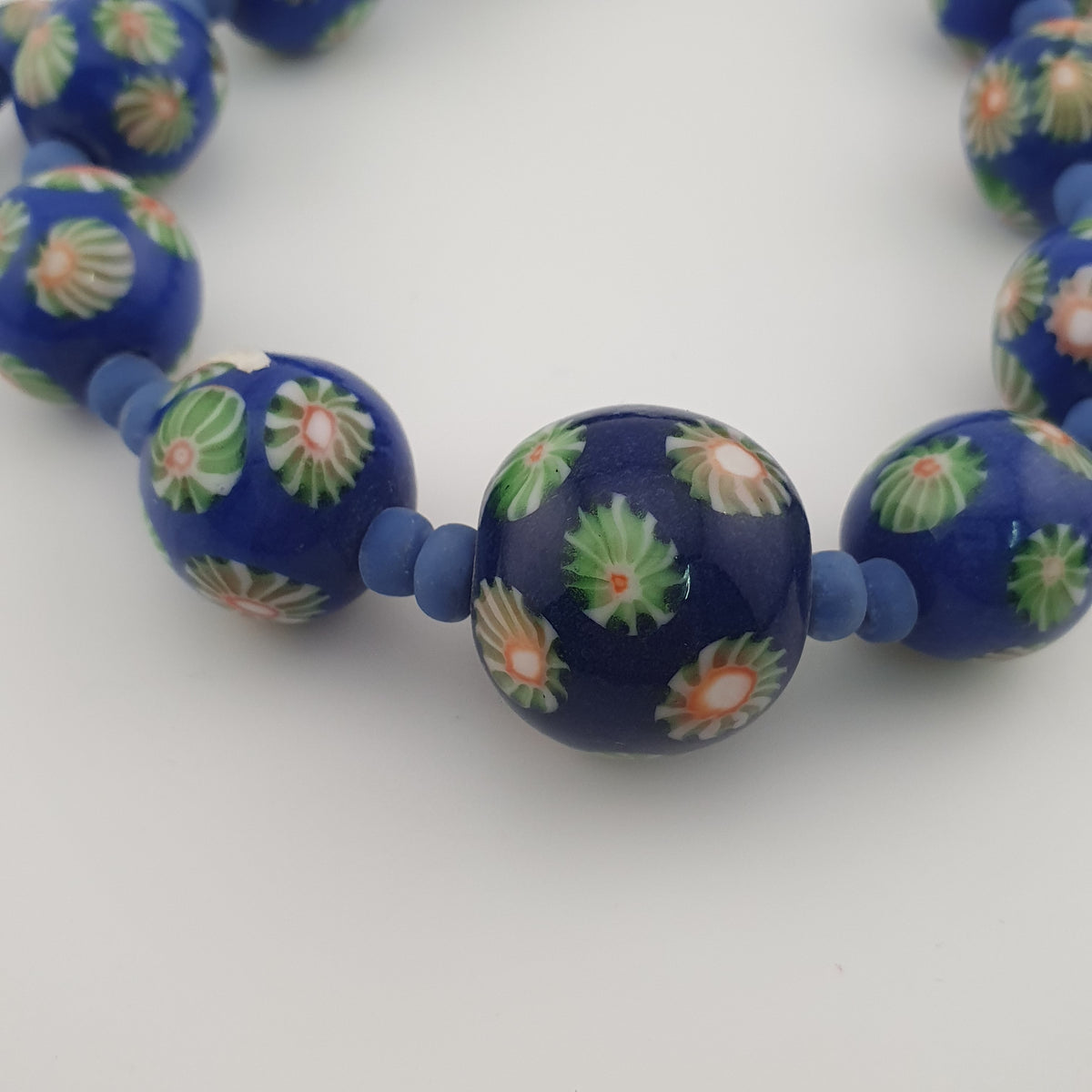 Antique Venetian Style Floral & African Glass Beads Necklace
