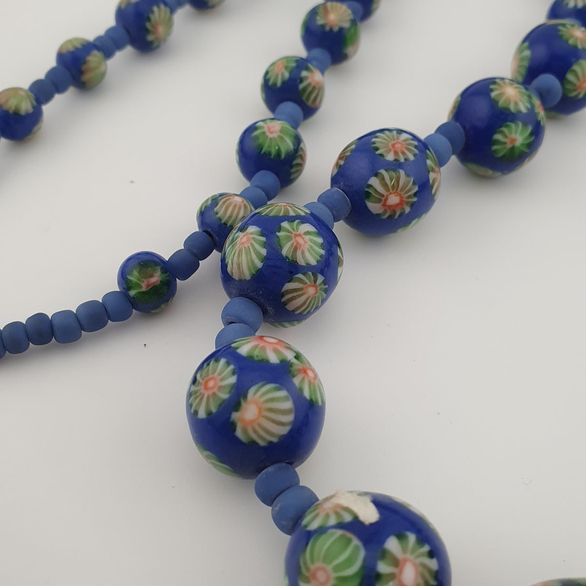 Antique Venetian Style Floral & African Glass Beads Necklace