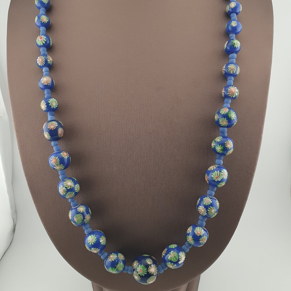 Antique Venetian Style Floral & African Glass Beads Necklace