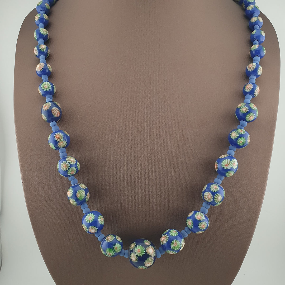 Antique Venetian Style Floral & African Glass Beads Necklace