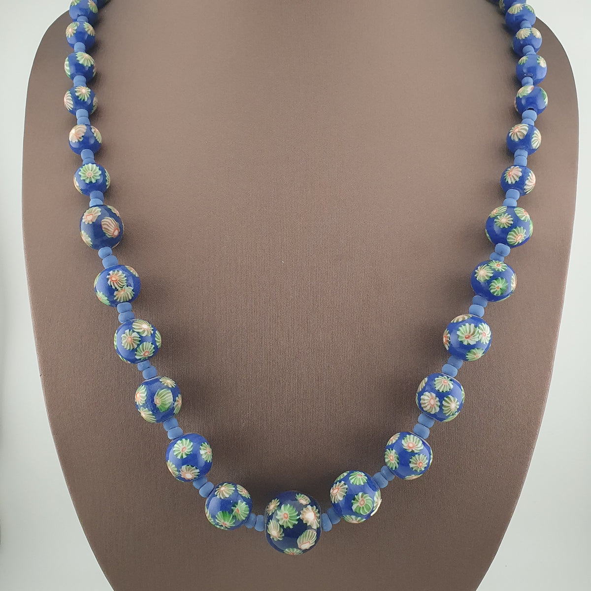 Antique Venetian Style Floral & African Glass Beads Necklace