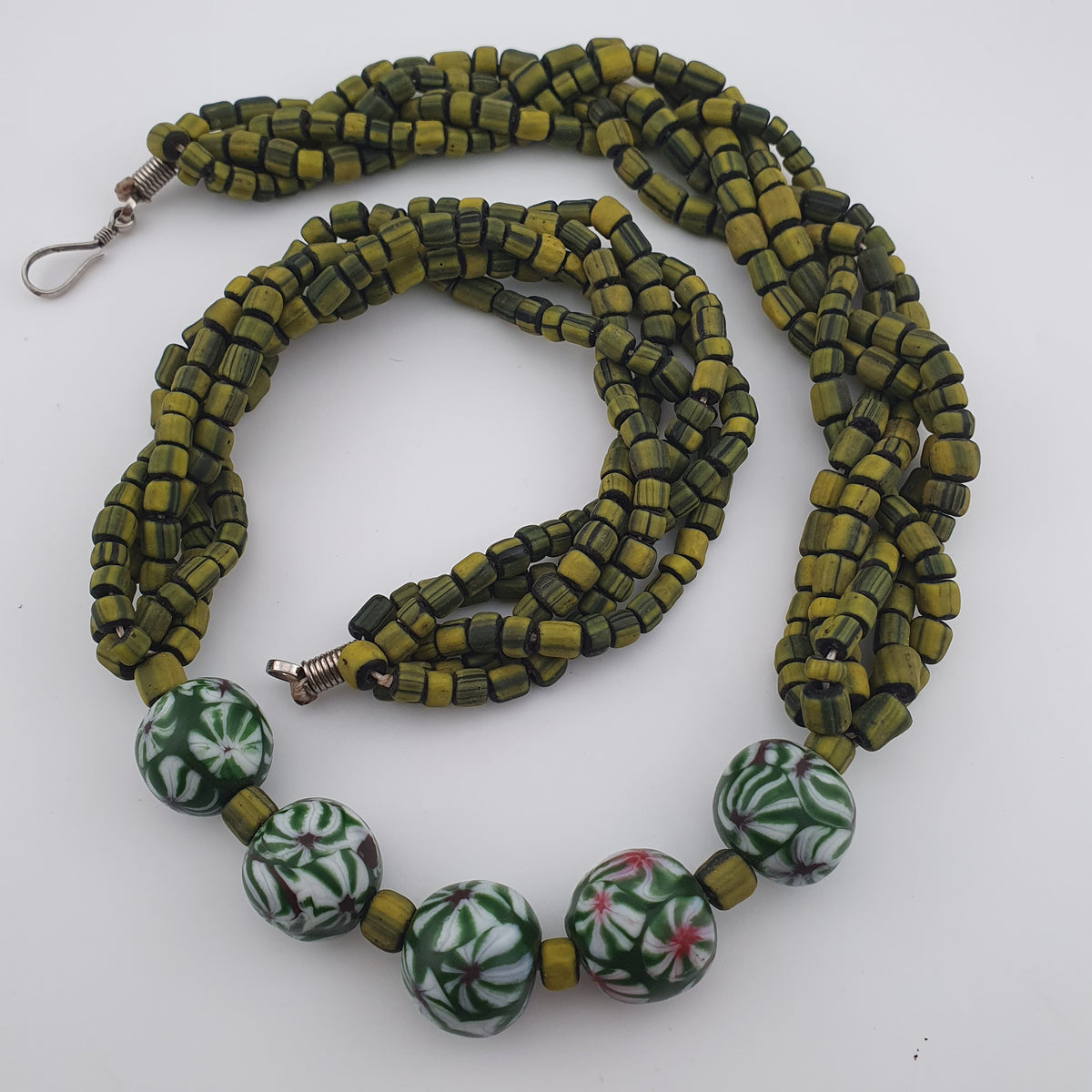 Antique Venetian Style Millefiori & Stripe Glass Beads Necklace