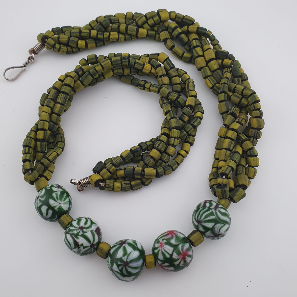 Antique Venetian Style Millefiori & Stripe Glass Beads Necklace