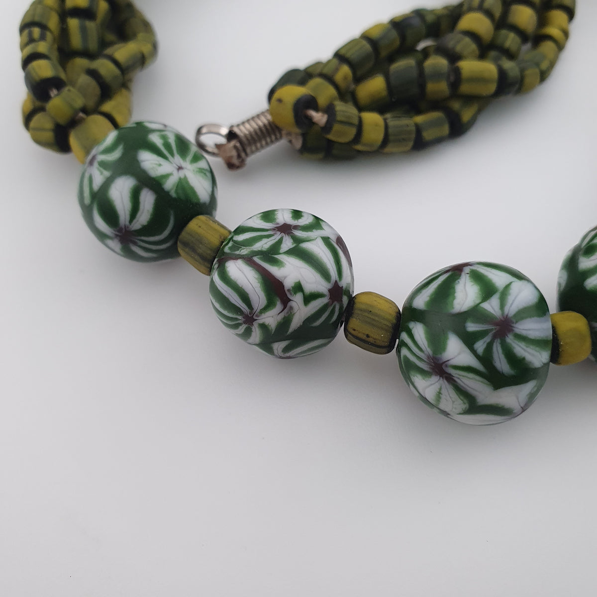 Antique Venetian Style Millefiori & Stripe Glass Beads Necklace