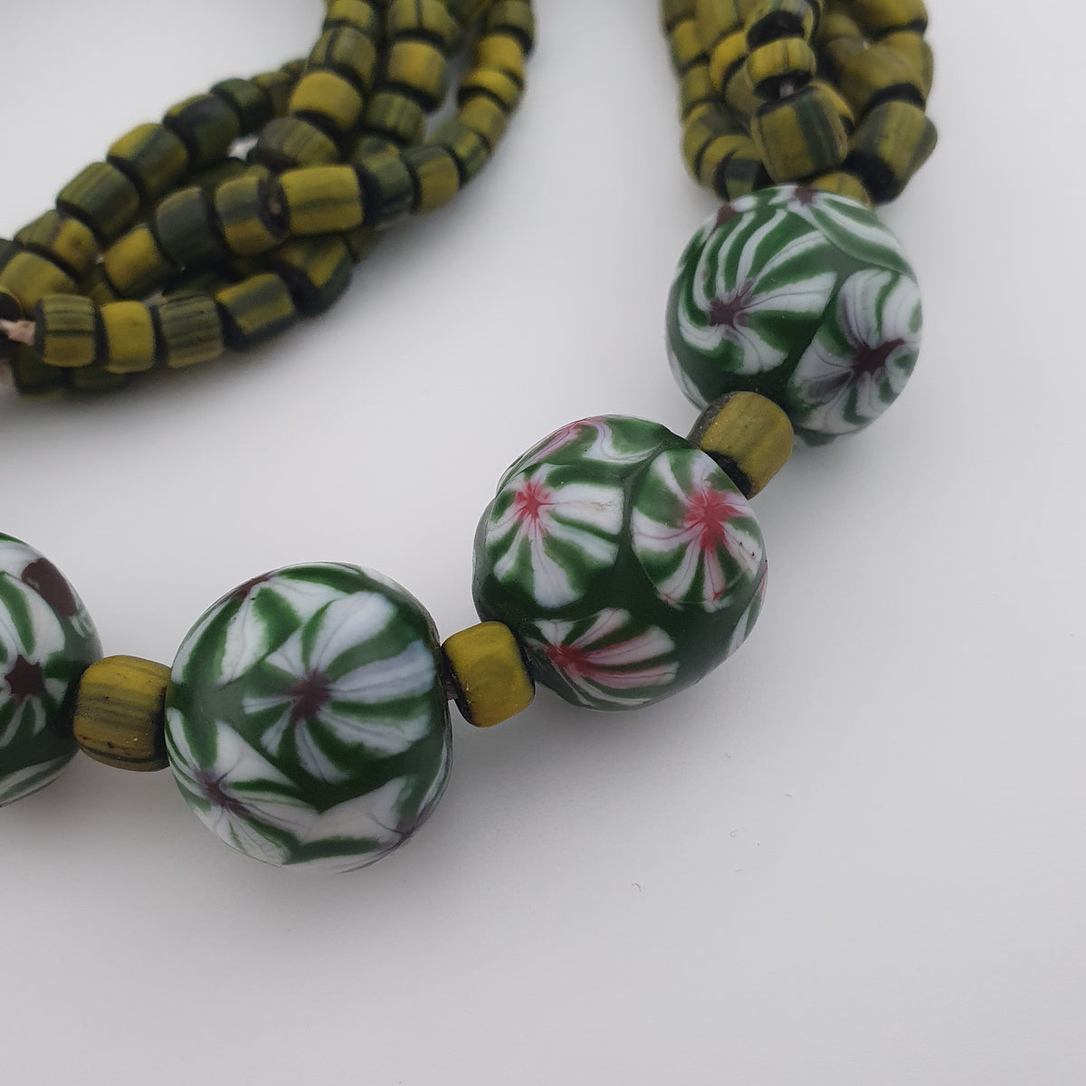 Antique Venetian Style Millefiori & Stripe Glass Beads Necklace