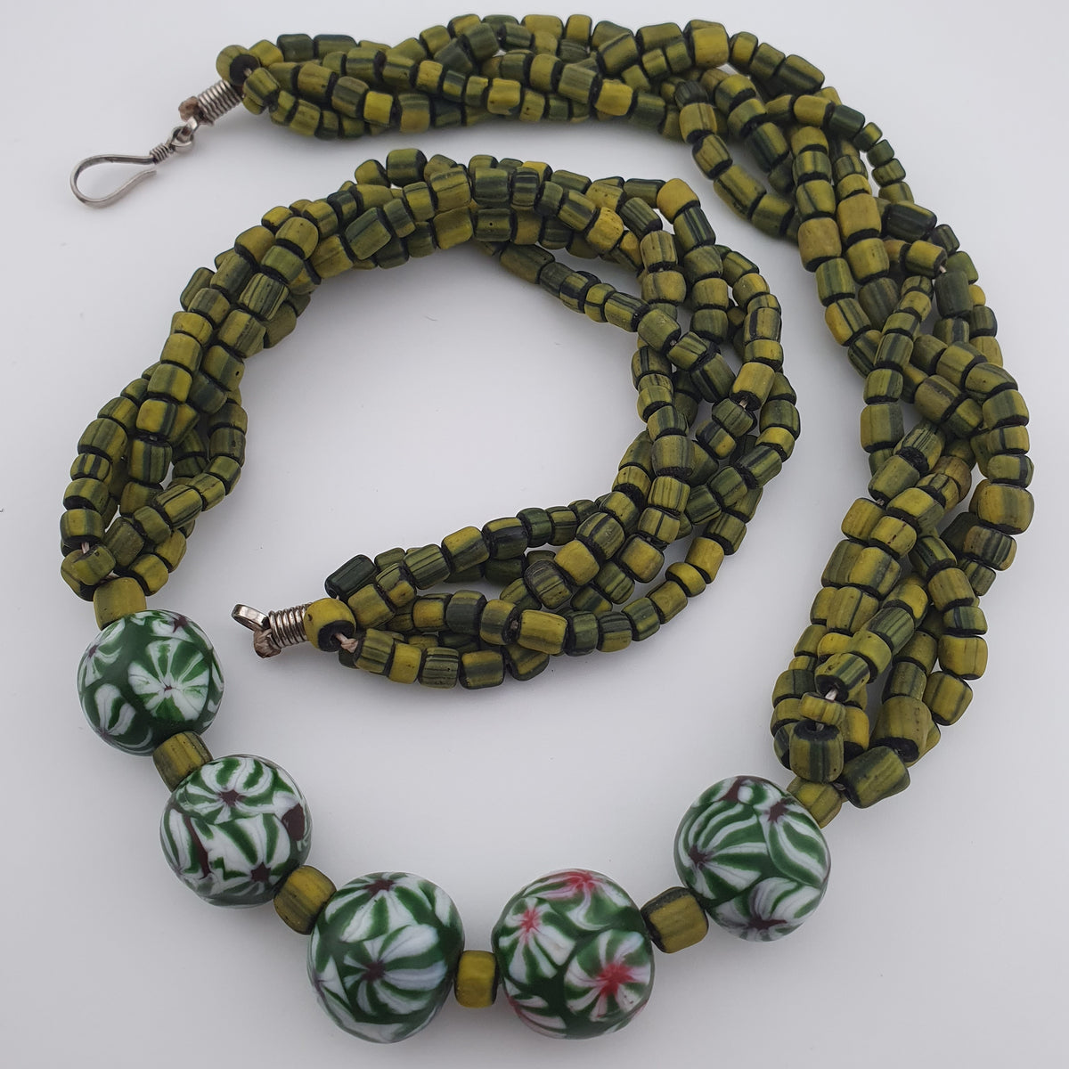 Antique Venetian Style Millefiori & Stripe Glass Beads Necklace