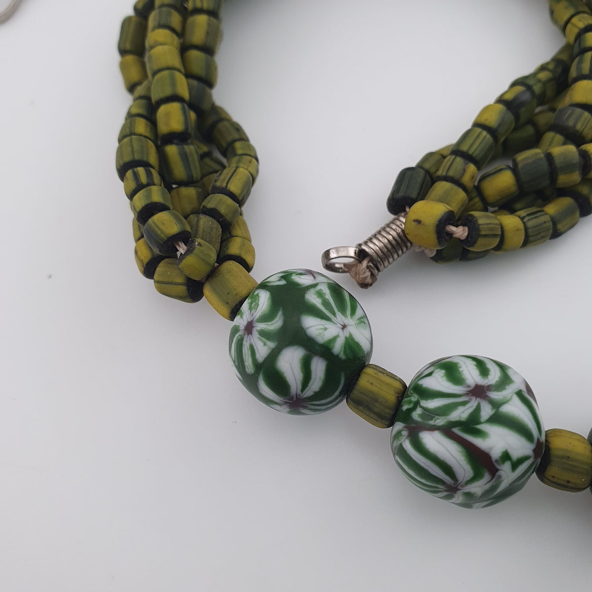 Antique Venetian Style Millefiori & Stripe Glass Beads Necklace