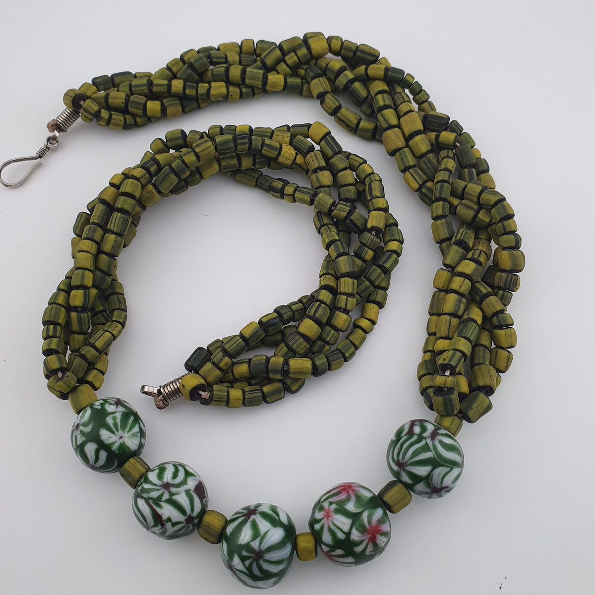Antique Venetian Style Millefiori & Stripe Glass Beads Necklace