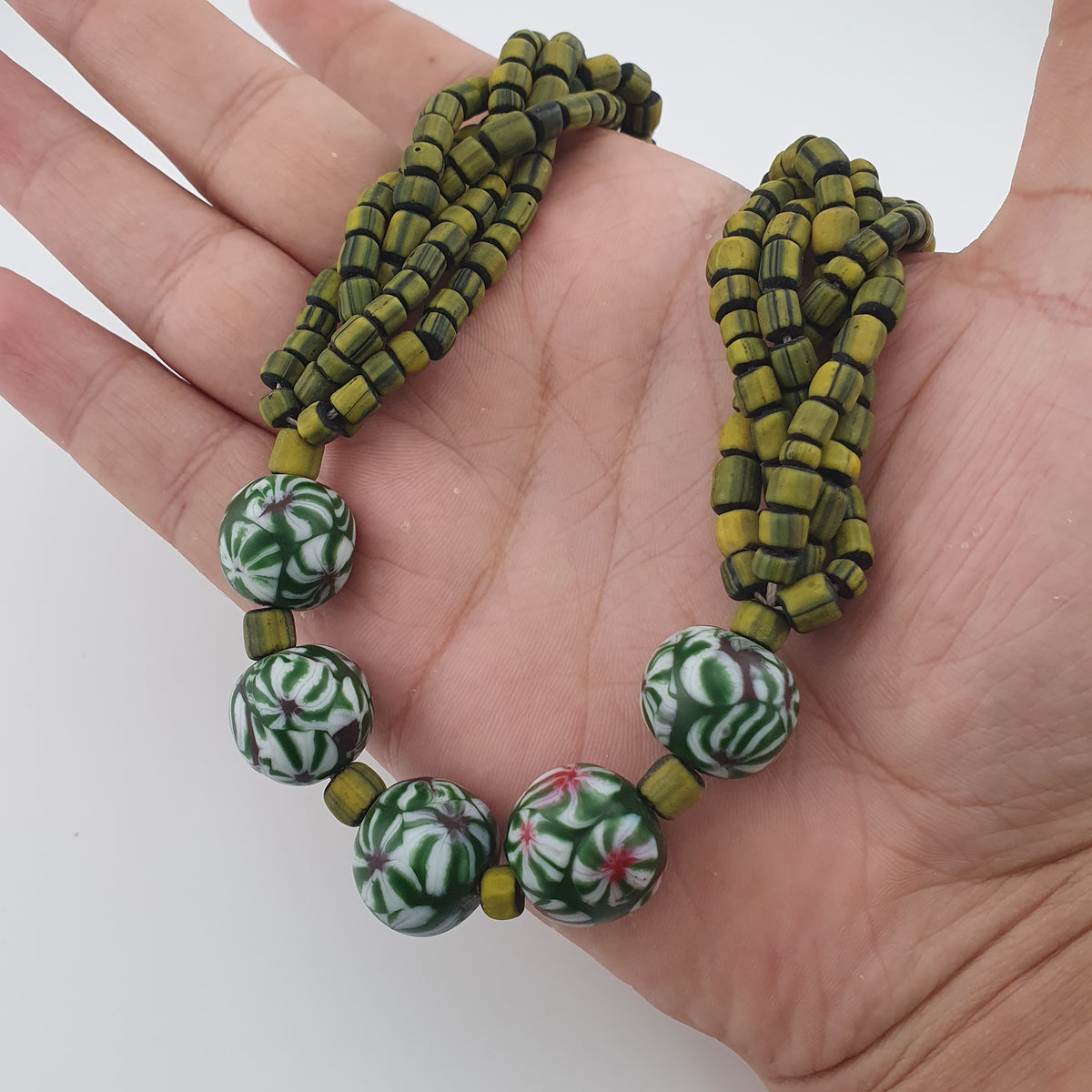 Antique Venetian Style Millefiori & Stripe Glass Beads Necklace