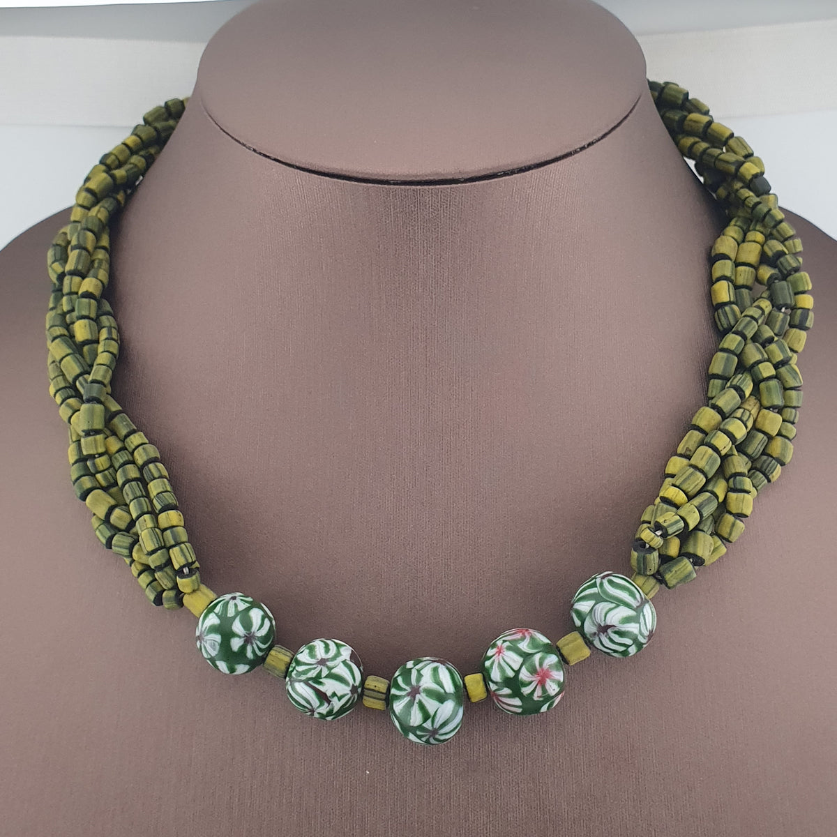 Antique Venetian Style Millefiori & Stripe Glass Beads Necklace