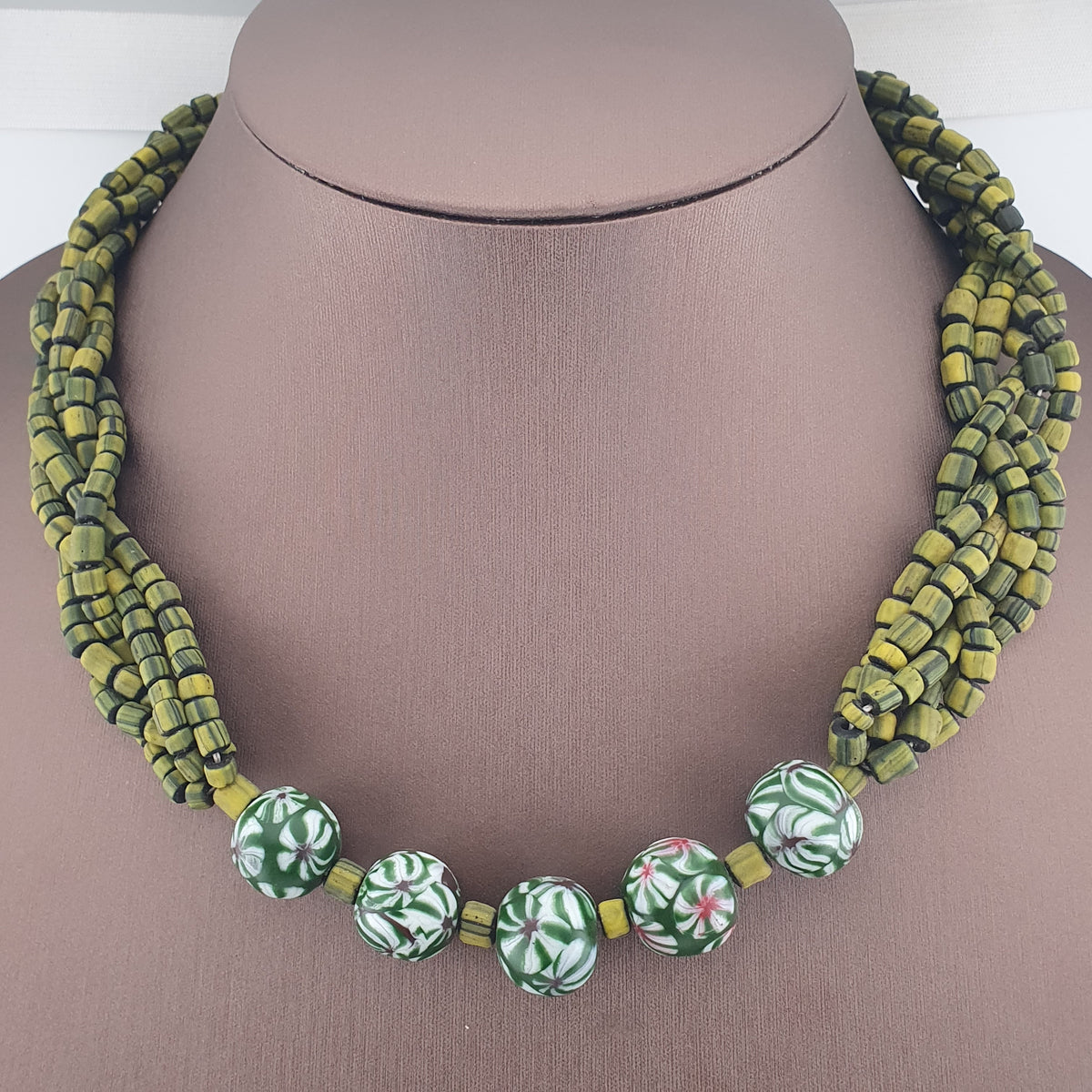 Antique Venetian Style Millefiori & Stripe Glass Beads Necklace