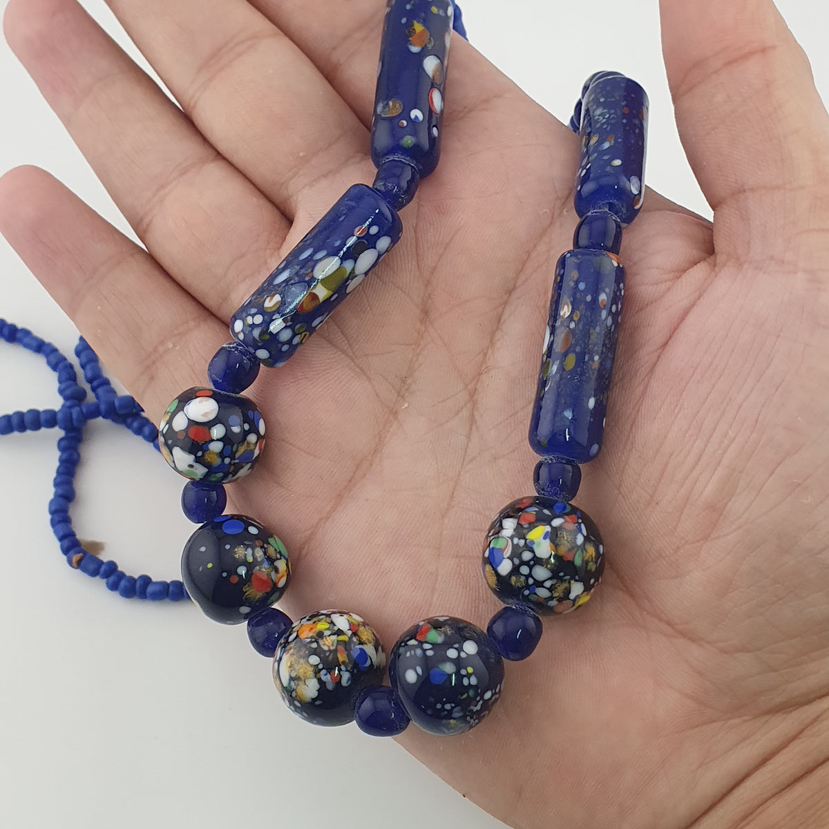 Antique Venetian Style Aventurine Glass Beads Necklace