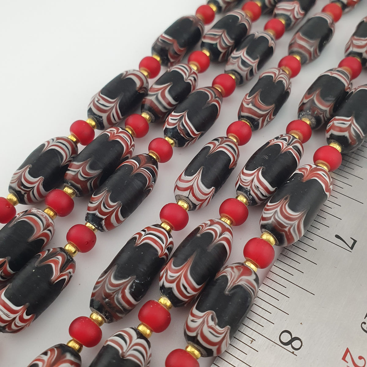 Antique Venetian Style Feather Desgin & Venetian WhiteHeart Glass Beads Necklace