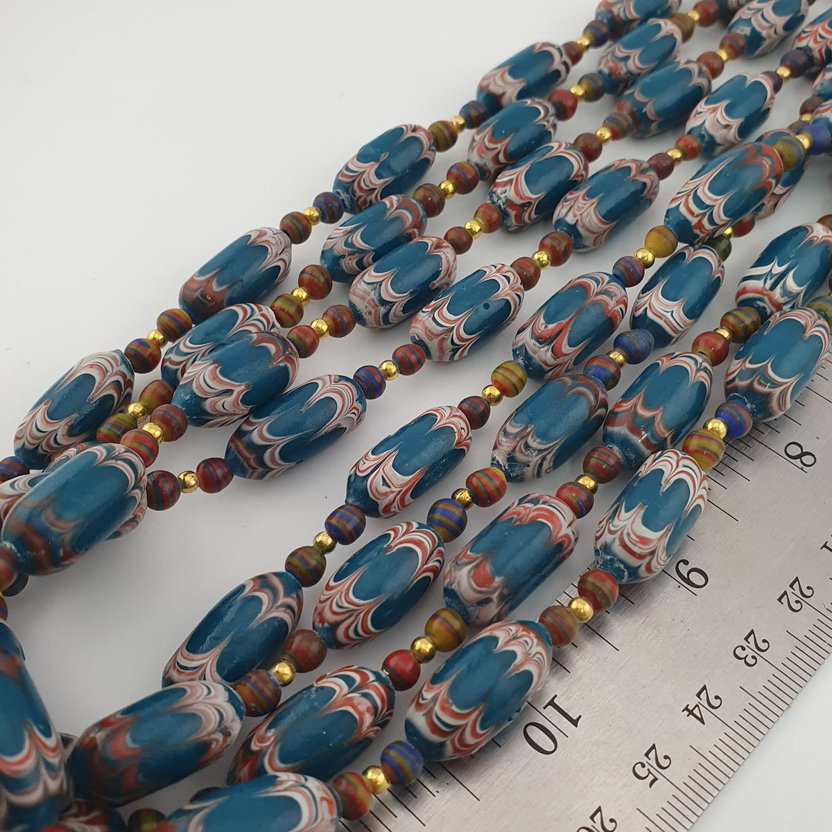 Antique Venetian Style Deep Teal Blue Glass Beads Necklace
