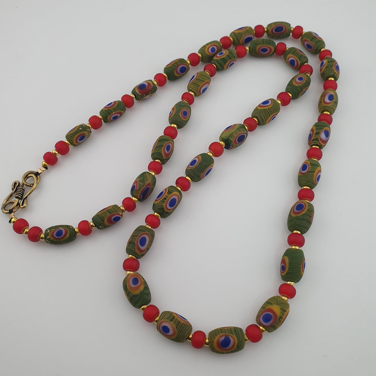 Antique Venetian Style Gabri Eyes & Venetian WhiteHeart Glass Beads Necklace