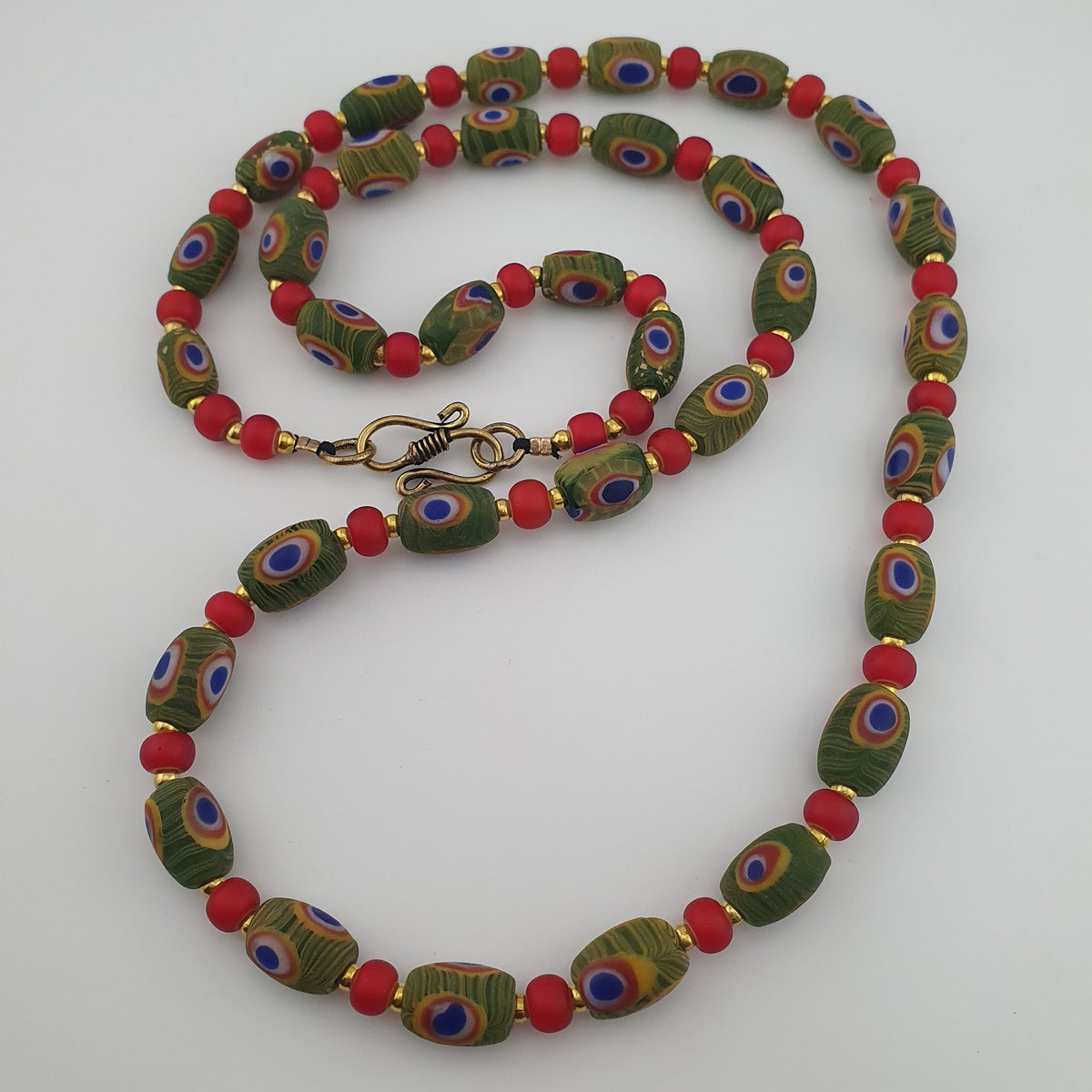 Antique Venetian Style Gabri Eyes & Venetian WhiteHeart Glass Beads Necklace