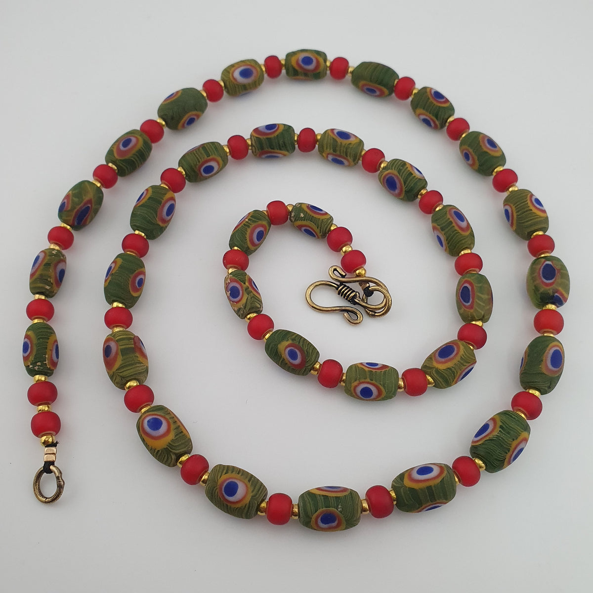 Antique Venetian Style Gabri Eyes & Venetian WhiteHeart Glass Beads Necklace